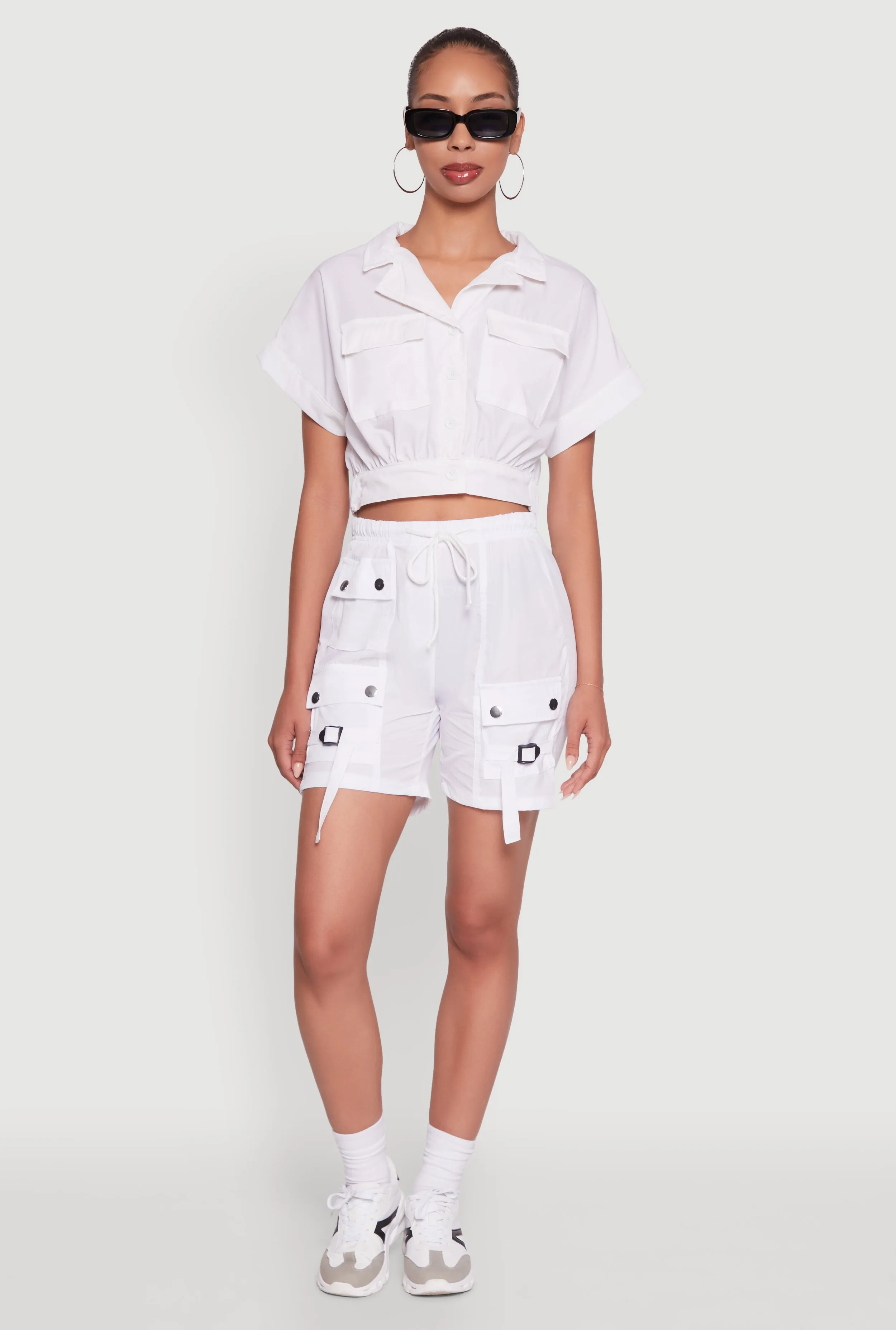 Dolman Sleeve Button Front Shirt Collar Crop Top sold by Rainbow