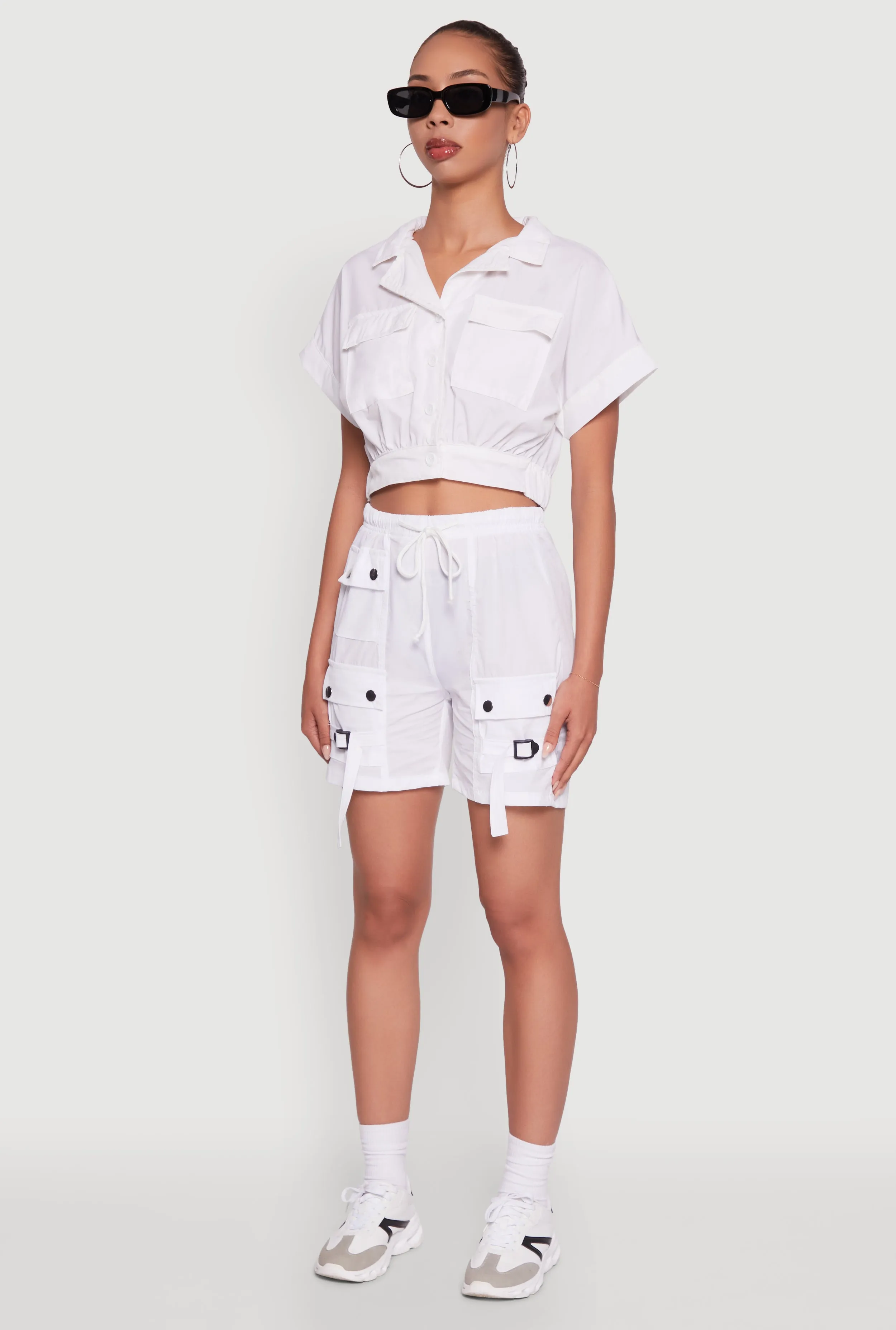 Dolman Sleeve Button Front Shirt Collar Crop Top sold by Rainbow product image thumbnail 5