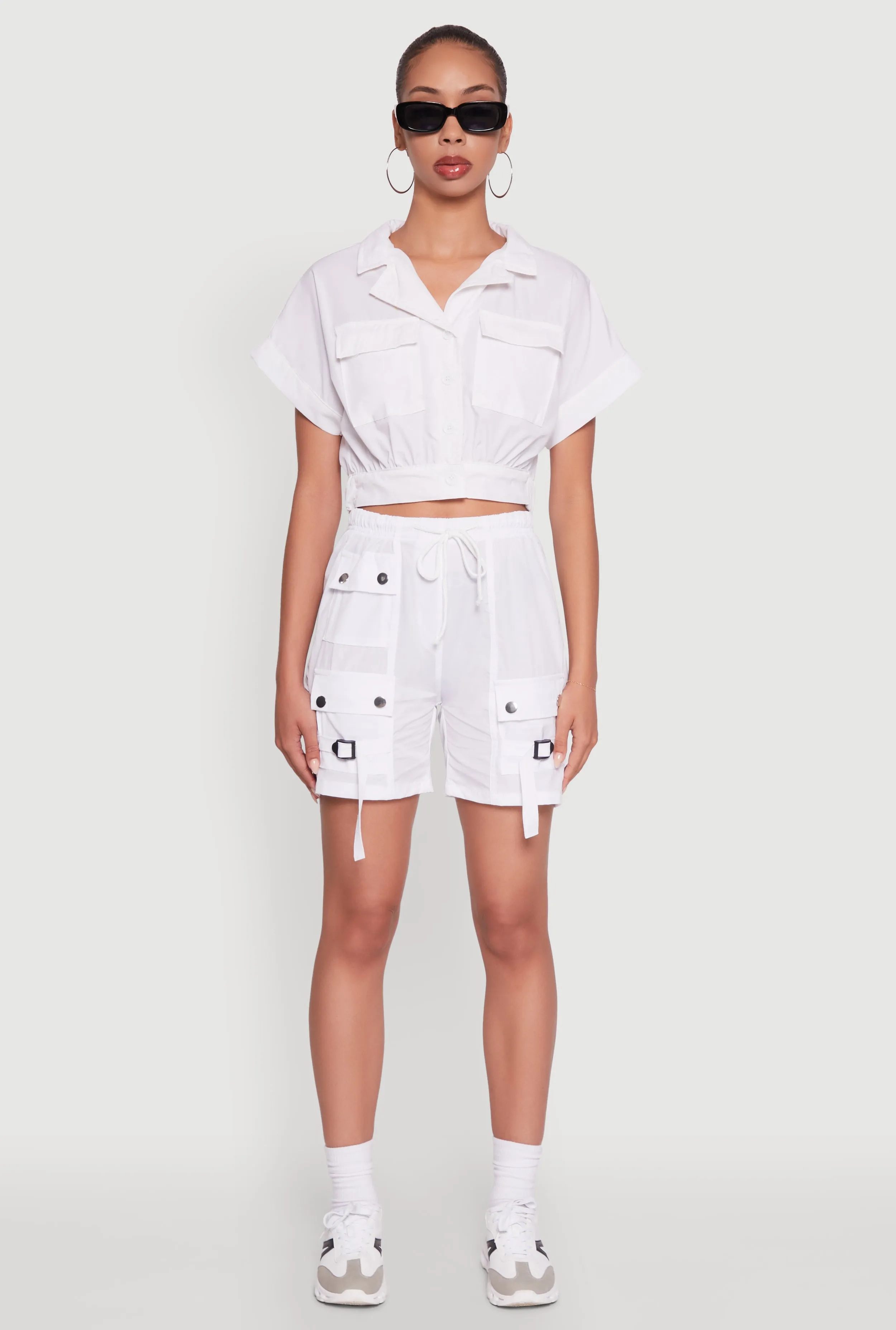 Dolman Sleeve Button Front Shirt Collar Crop Top sold by Rainbow product image thumbnail 3