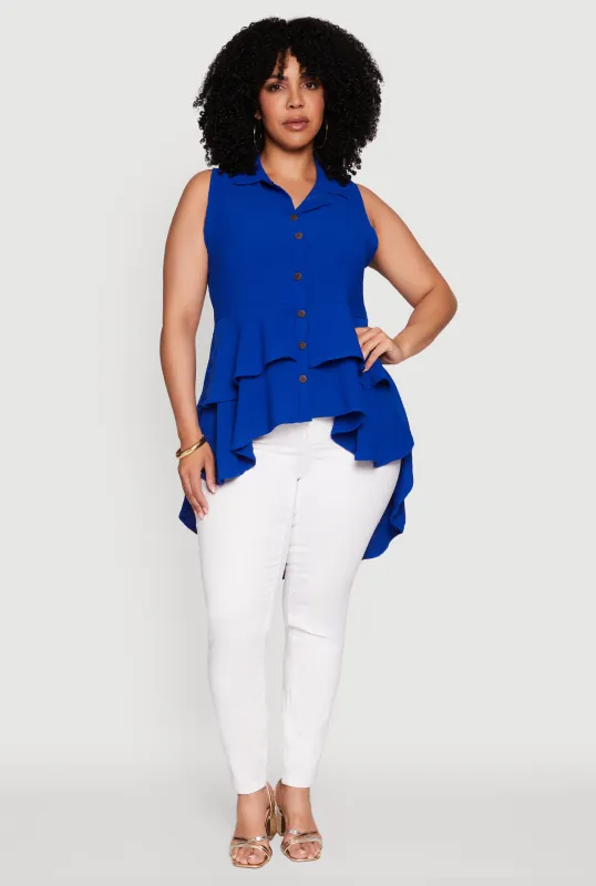Plus Size Crepe Knit Sleeveless Tiered Shirt sold by Rainbow