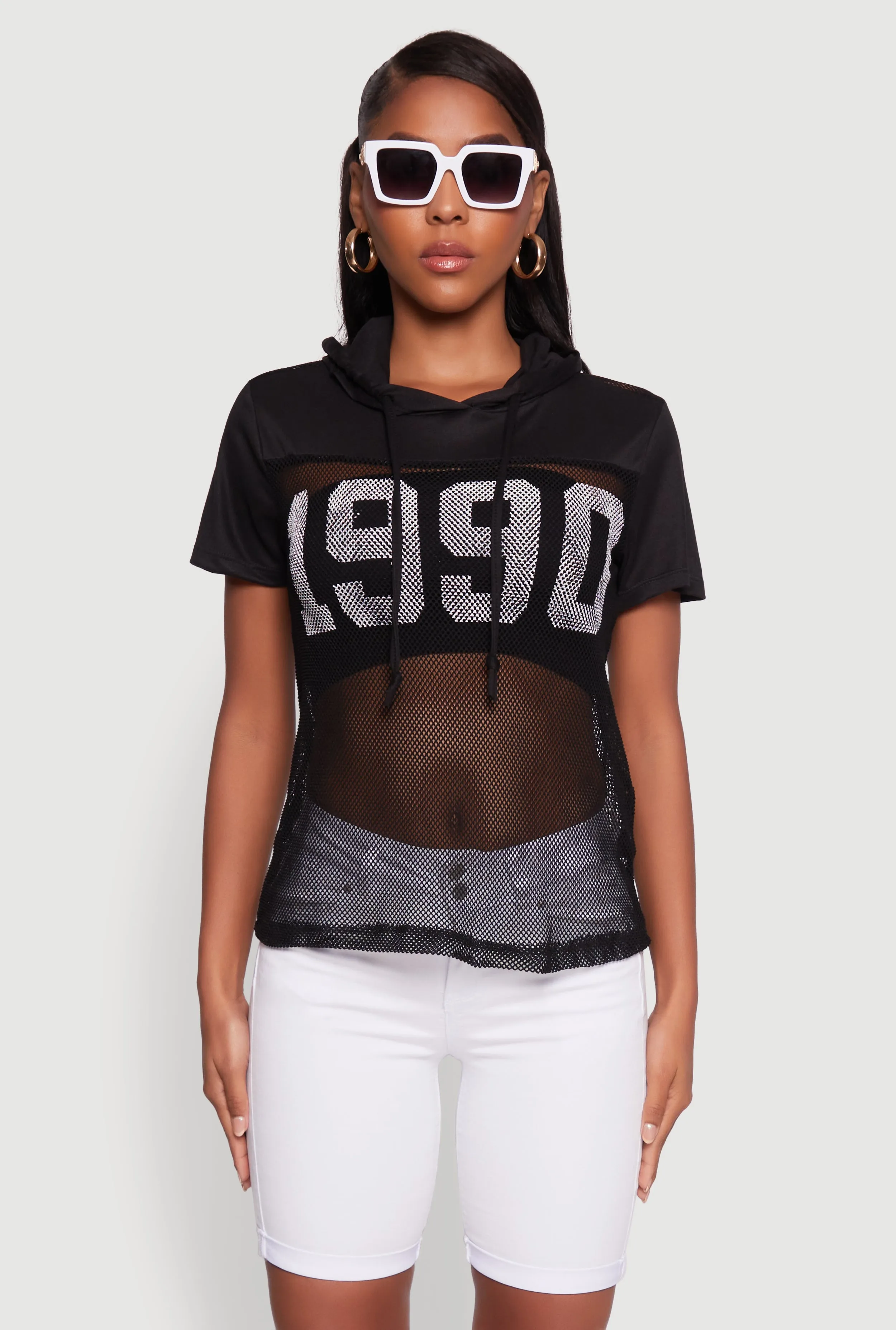 Fishnet 1990 Graphic Hooded Short Sleeve Top sold by Rainbow product image thumbnail 2