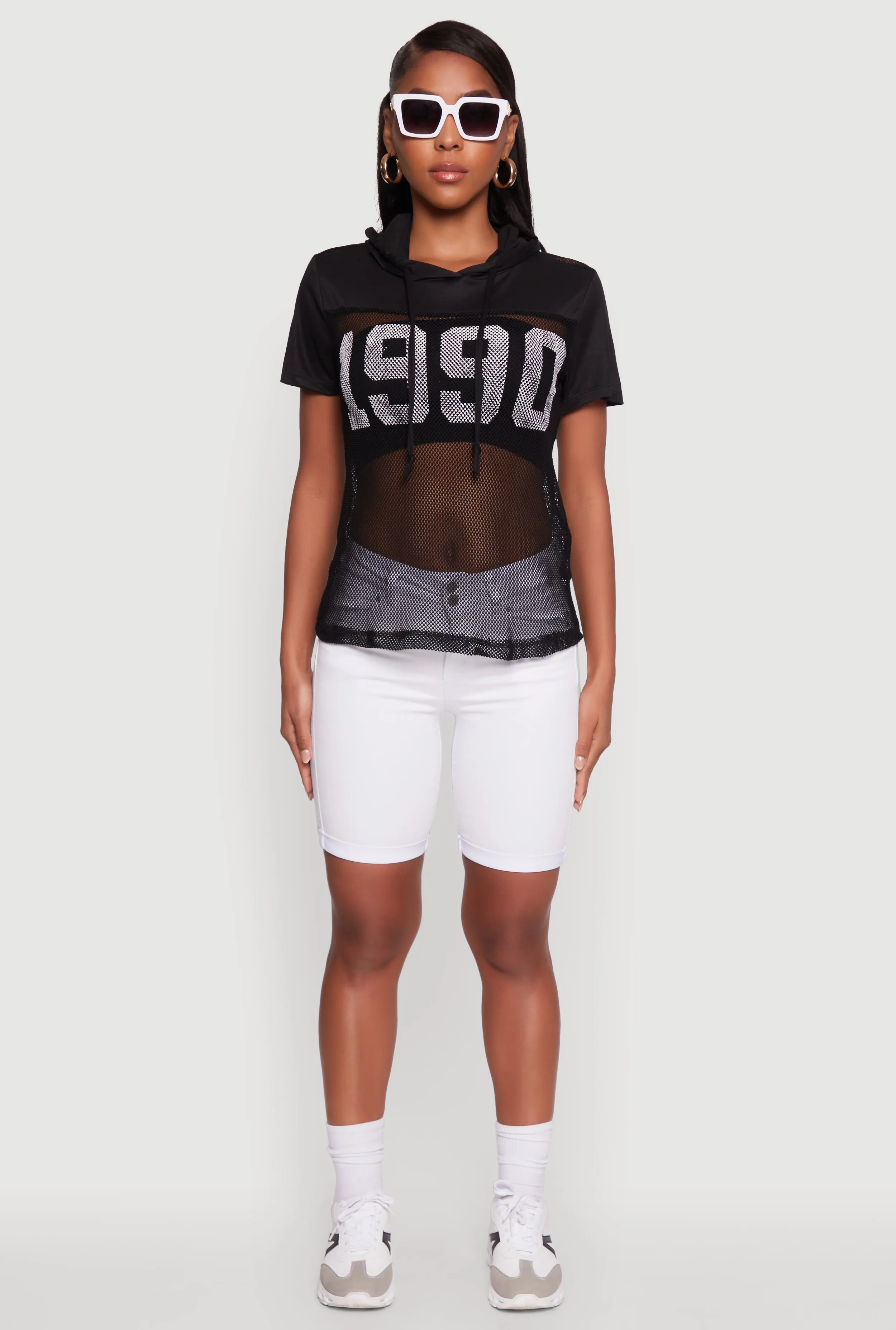 Fishnet 1990 Graphic Hooded Short Sleeve Top sold by Rainbow product image thumbnail 3