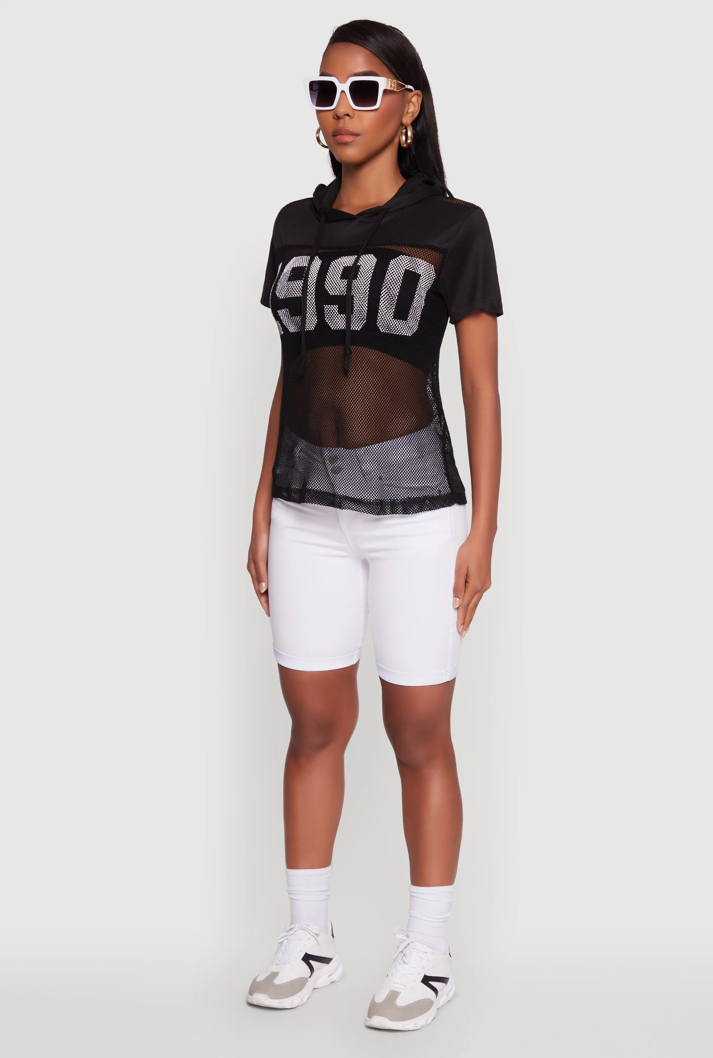 Fishnet 1990 Graphic Hooded Short Sleeve Top sold by Rainbow product image thumbnail 5