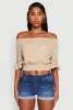 Off The Shoulder Smocked Cropped Peasant Top sold by Rainbow