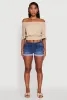 Off The Shoulder Smocked Cropped Peasant Top sold by Rainbow