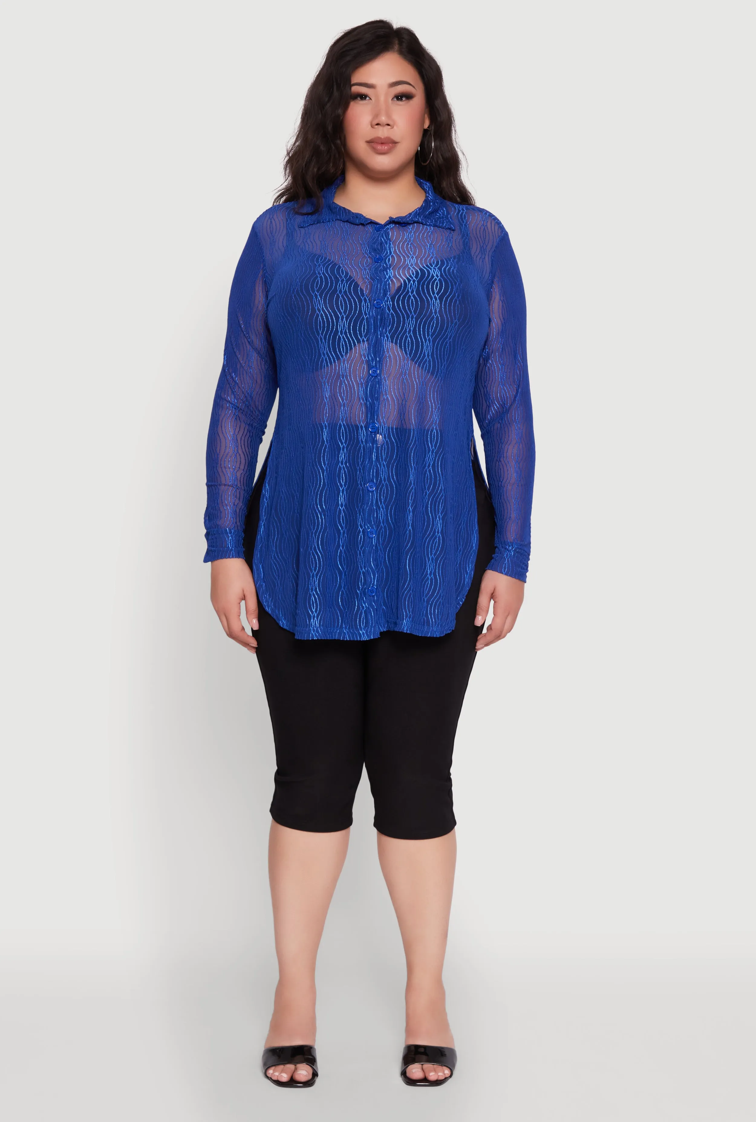 Plus Size Sheer Classic Fit Long Sleeve Tunic Shirt sold by Rainbow product image thumbnail 3