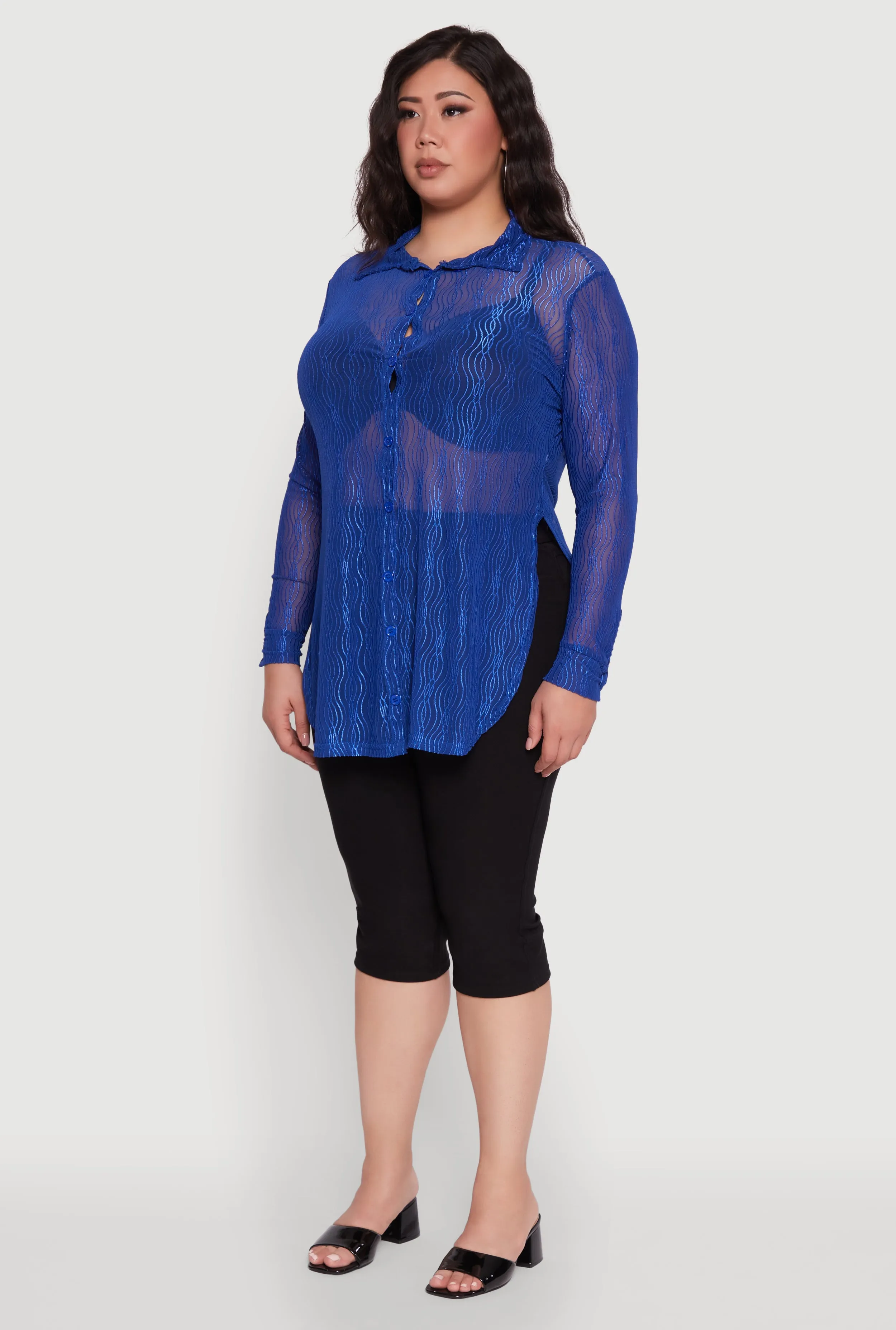 Plus Size Sheer Classic Fit Long Sleeve Tunic Shirt sold by Rainbow product image thumbnail 5