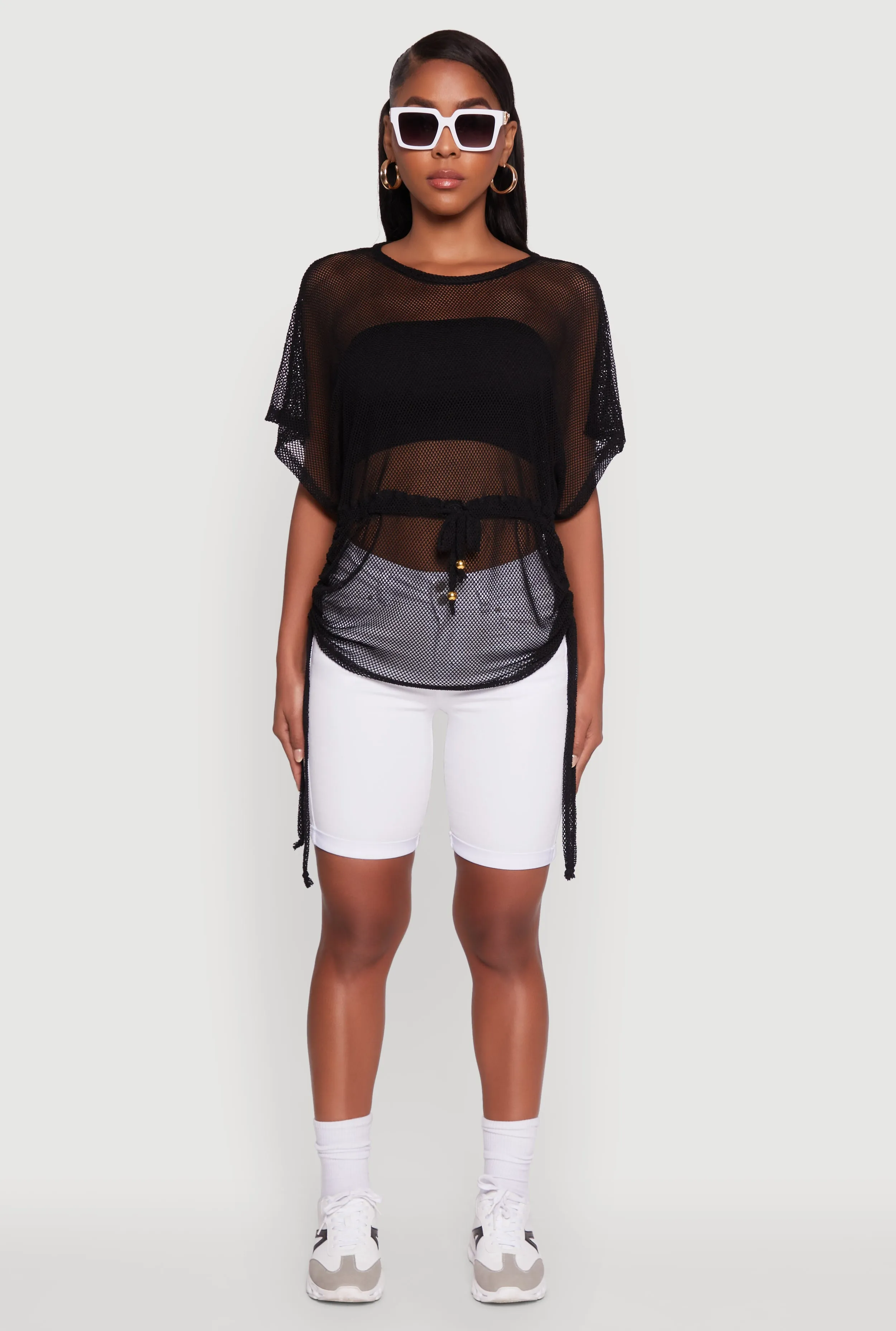 Trendy Fishnet Tunic Top with Drawstring Waist sold by Rainbow product image thumbnail 3