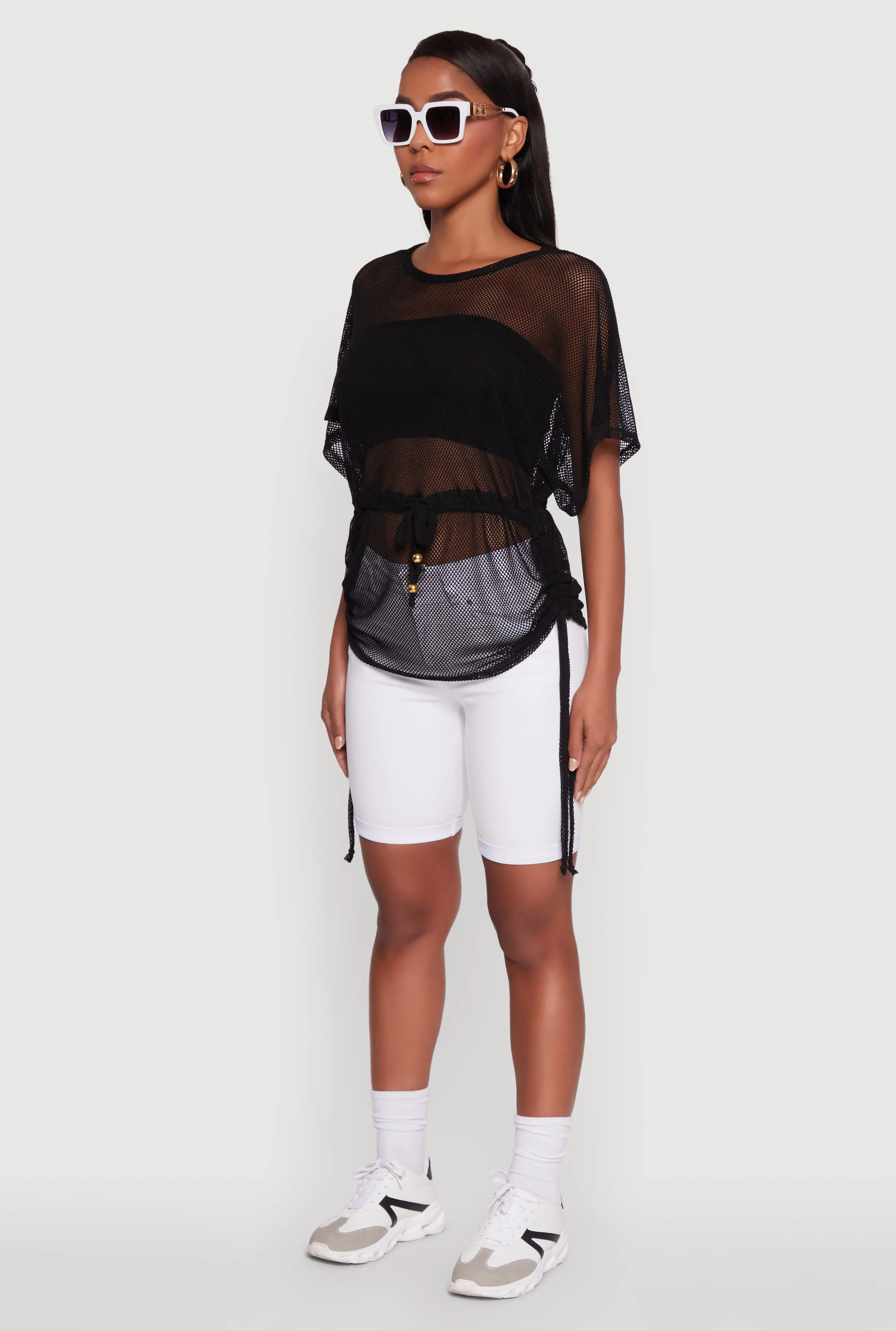 Trendy Fishnet Tunic Top with Drawstring Waist sold by Rainbow product image thumbnail 5