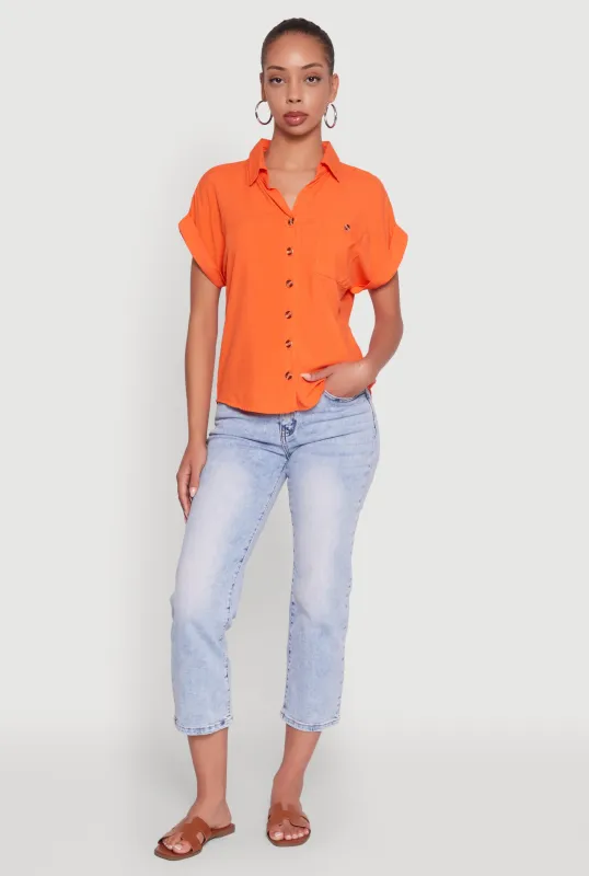 Fixed Cuff High Low Button Front Shirt sold by Rainbow