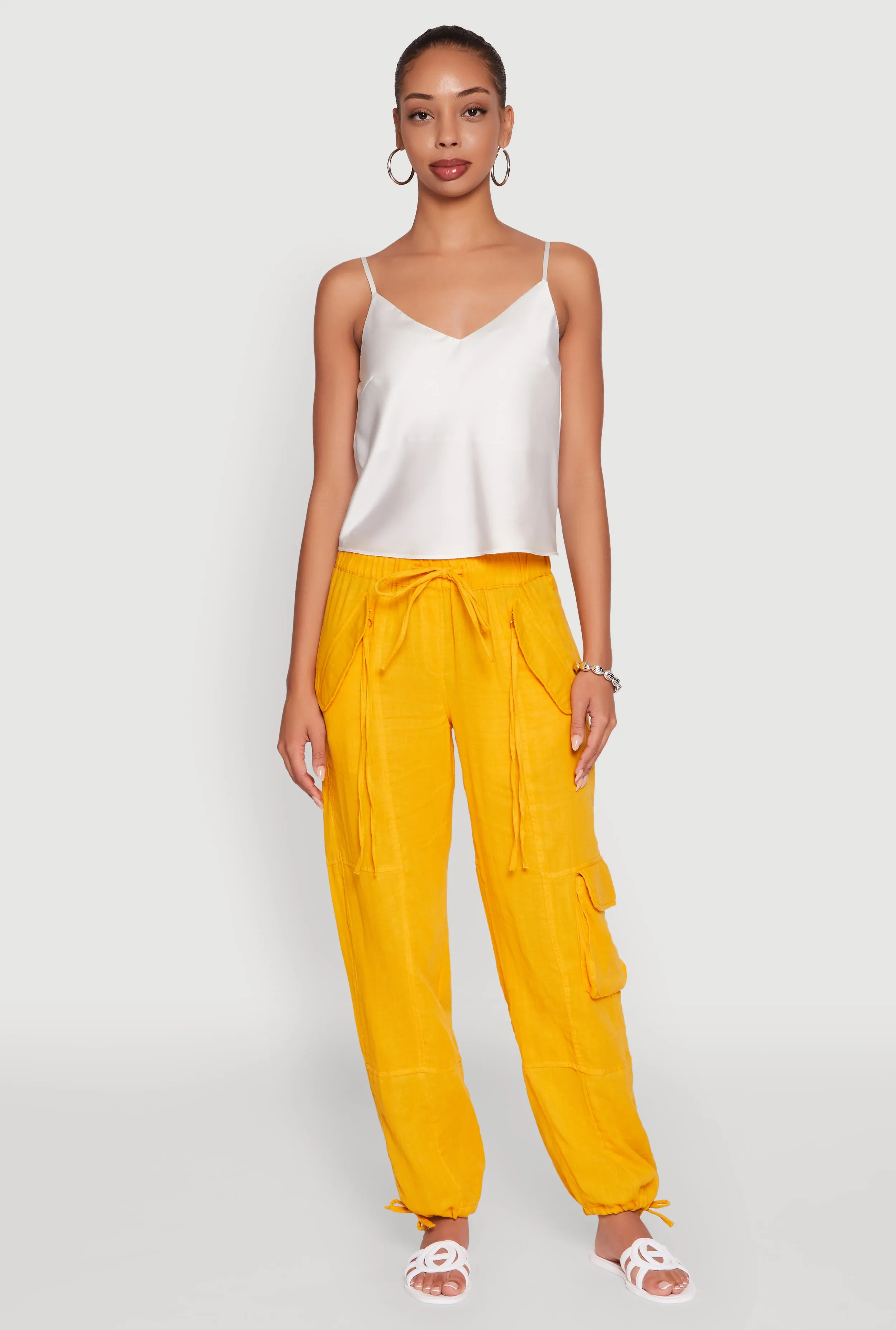 Zip Pocket Drawstring Waist Utility Joggers sold by Rainbow