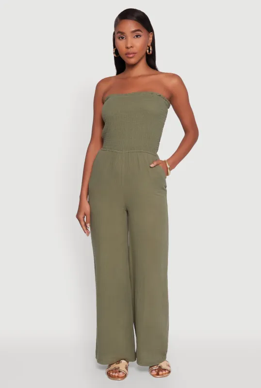 Smocked Tube Wide Leg Jumpsuit sold by Rainbow