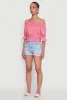 Off The Shoulder Smocked Cropped Peasant Top sold by Rainbow