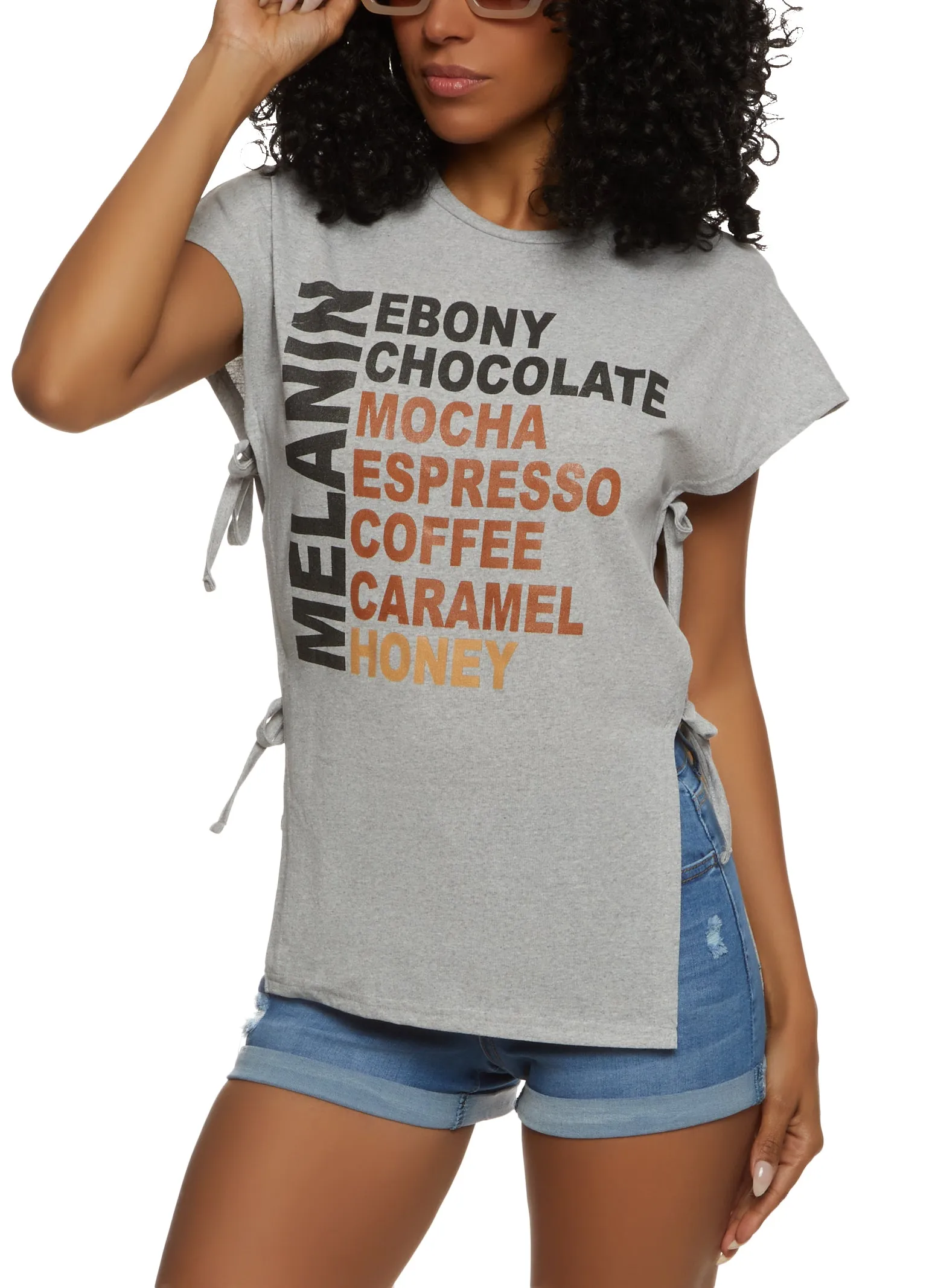 Melanin Graphic Open Side Tie Tee sold by Rainbow