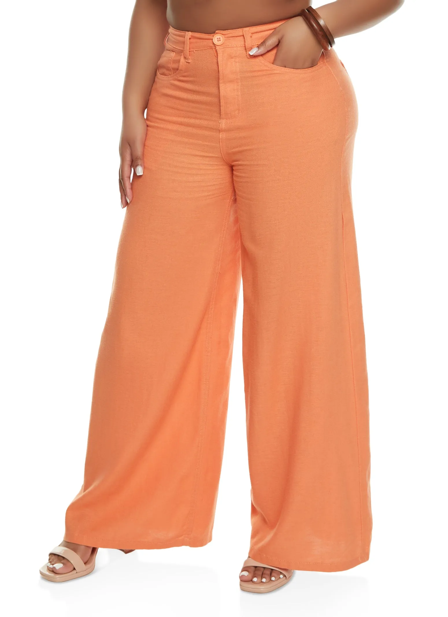 Solid Linen High Waisted Wide Leg Pants sold by Rainbow