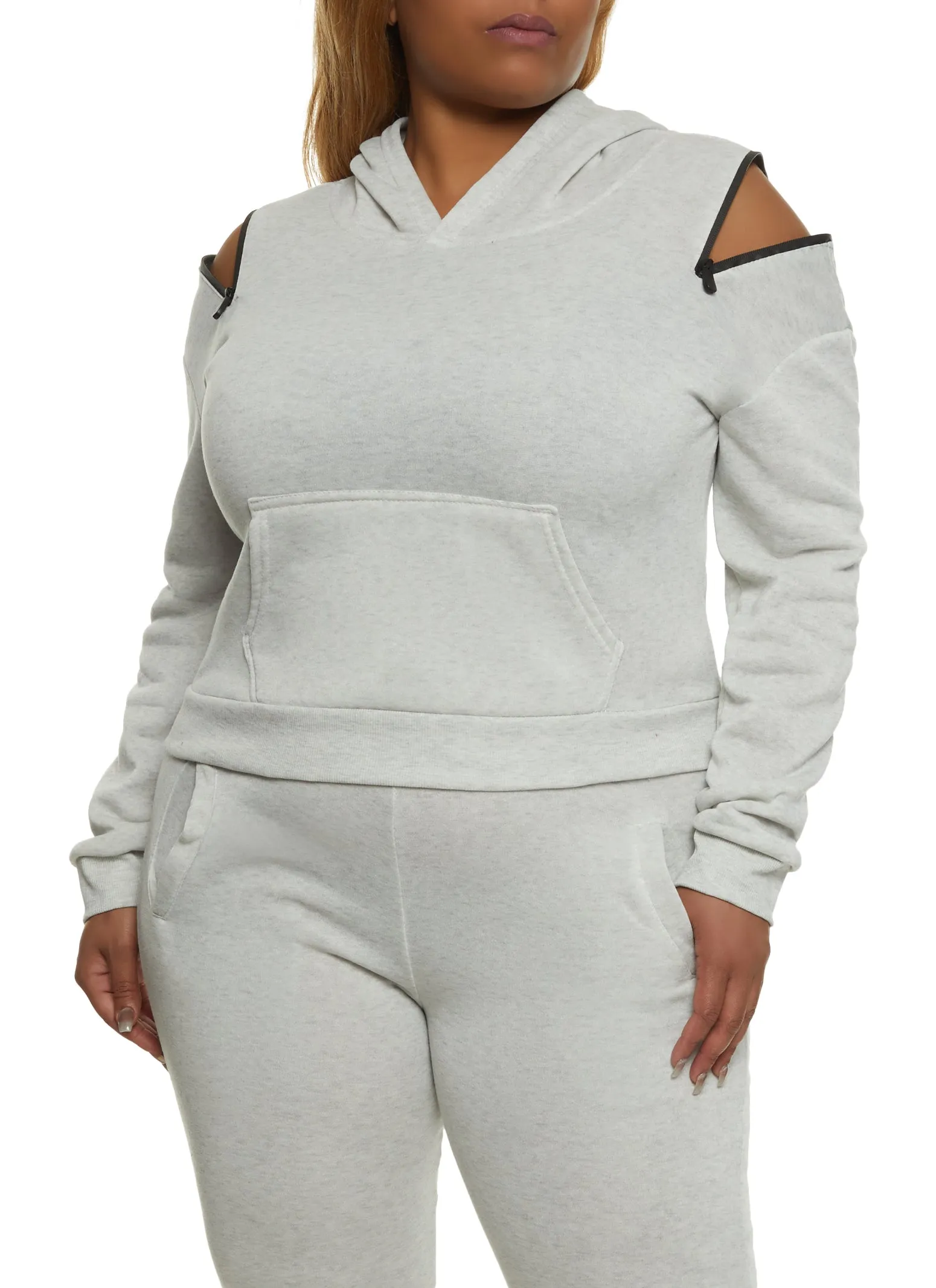 Plus Size Zipper Detail Pullover Hoodie sold by Rainbow