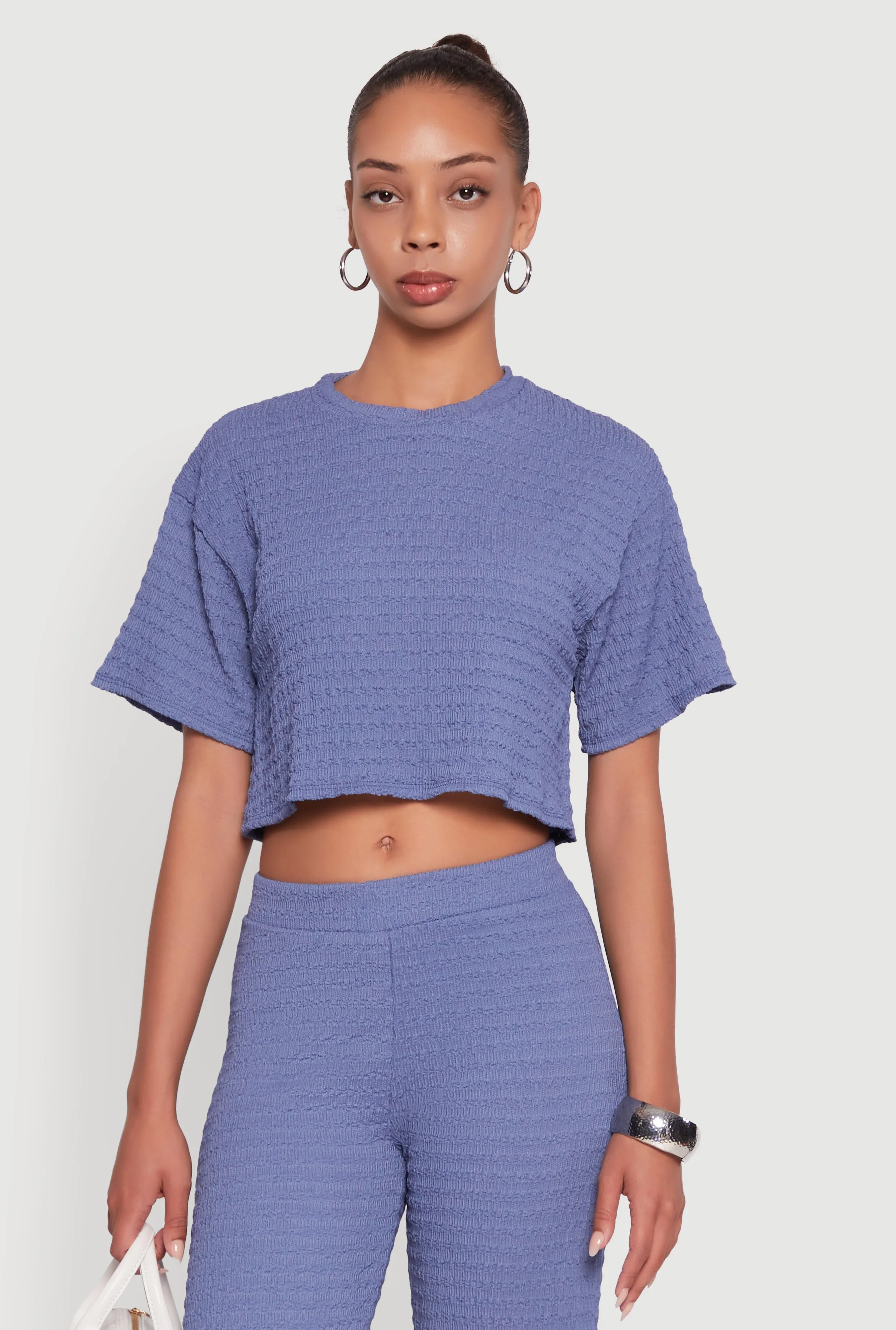Textured Knit Boxy Crop Top sold by Rainbow