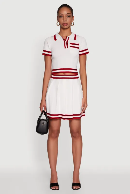Daisy High Waisted Pleated Skirt with Varsity Stripe Detail sold by Rainbow