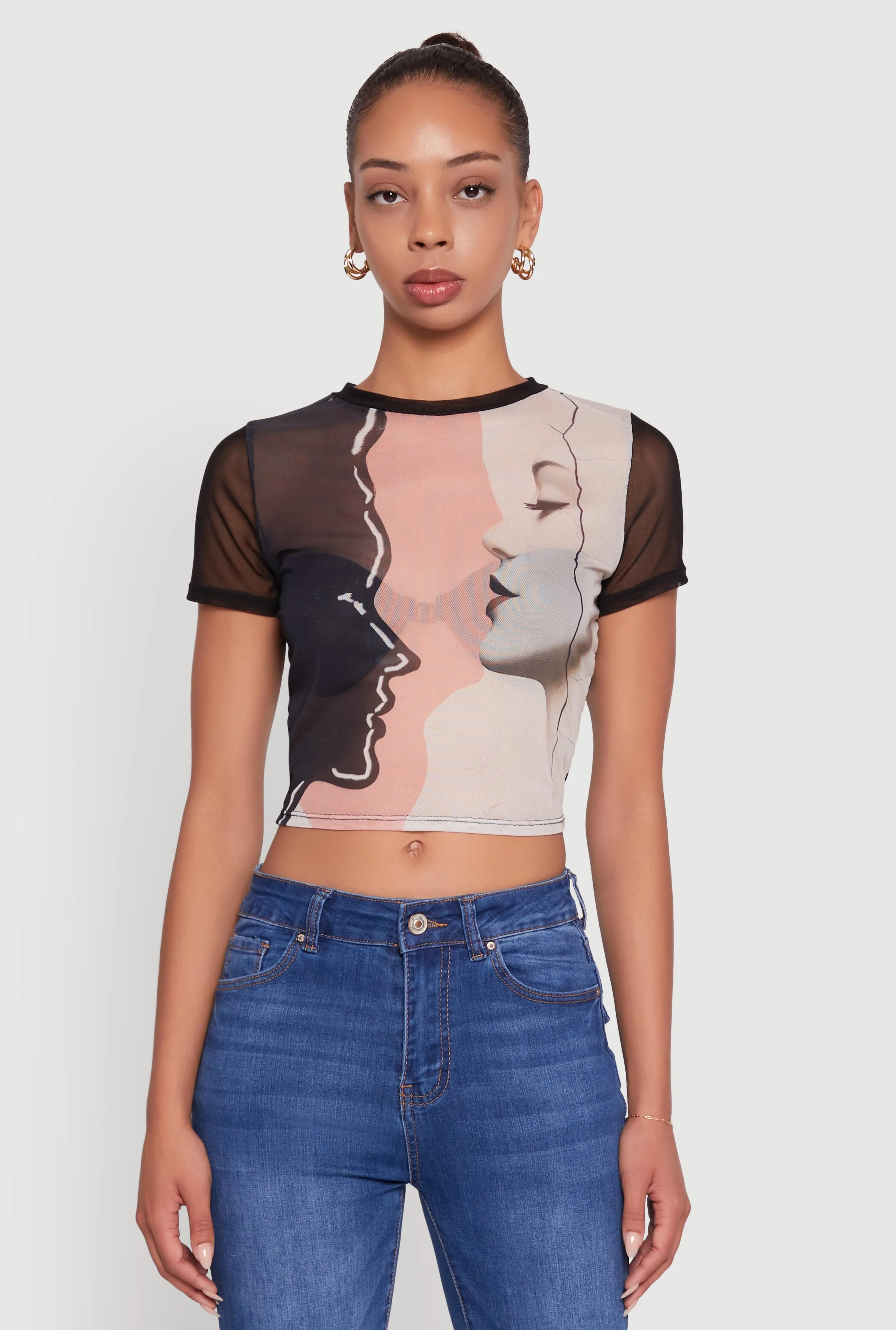 Mesh Faces Graphic Print Crop Tee sold by Rainbow product image thumbnail 2