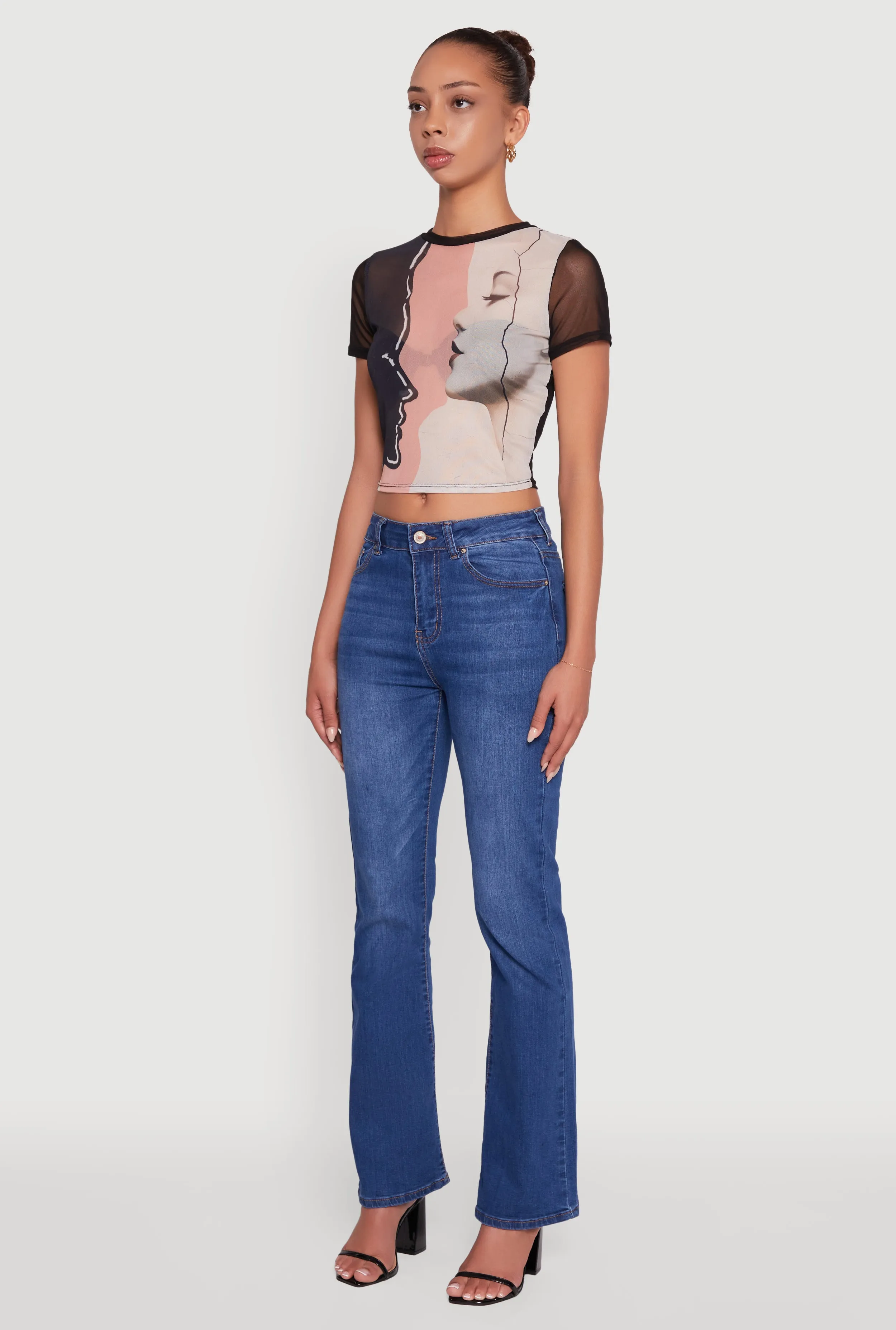 Mesh Faces Graphic Print Crop Tee sold by Rainbow product image thumbnail 5