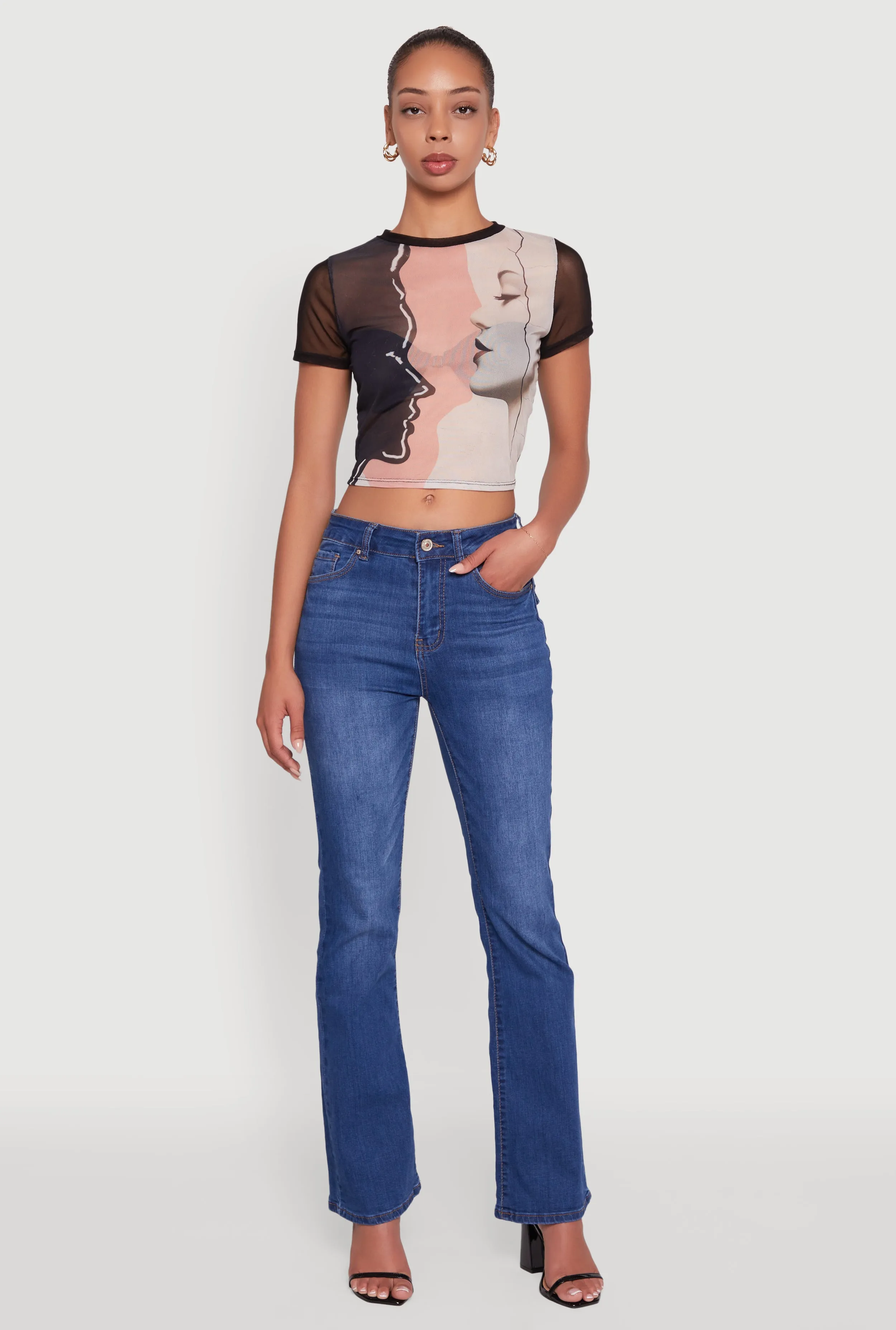Mesh Faces Graphic Print Crop Tee sold by Rainbow