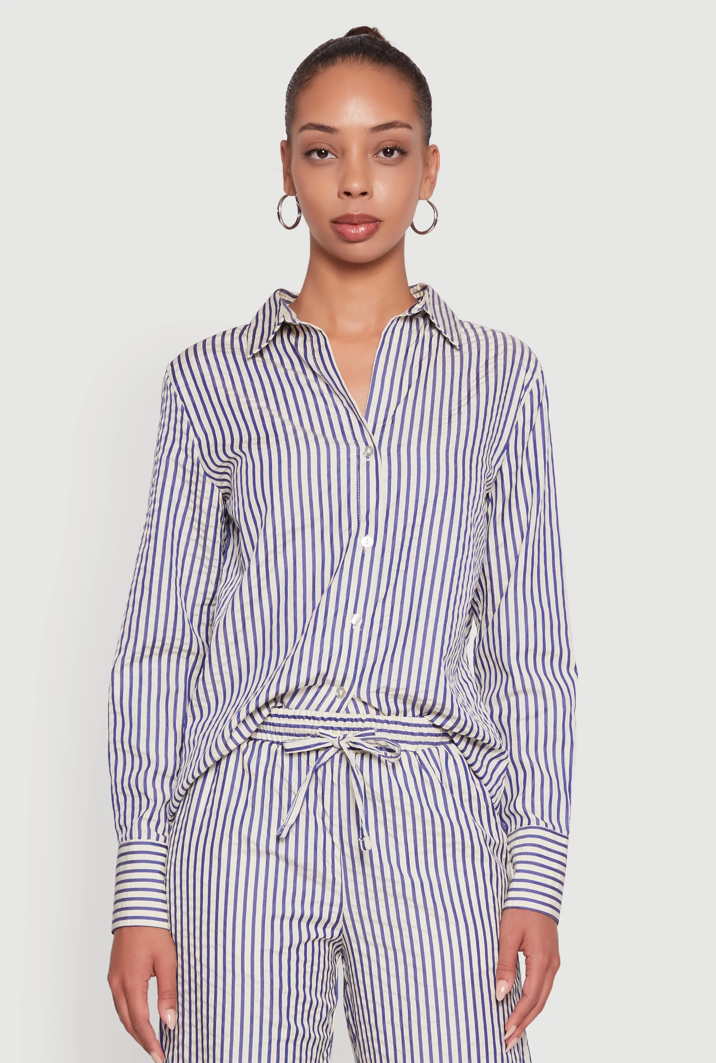 Striped Button Front Long Sleeve Shirt sold by Rainbow