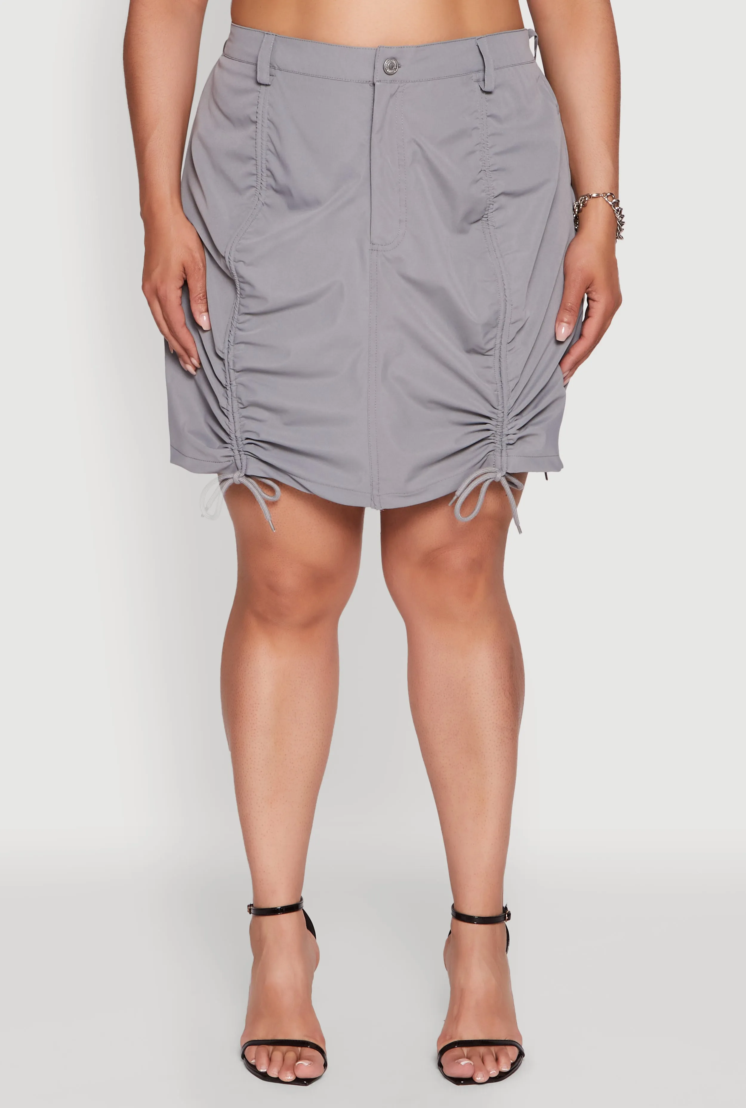 Plus Size Poplin Drawstring Ruched Mini Skirt sold by Rainbow product image thumbnail 5