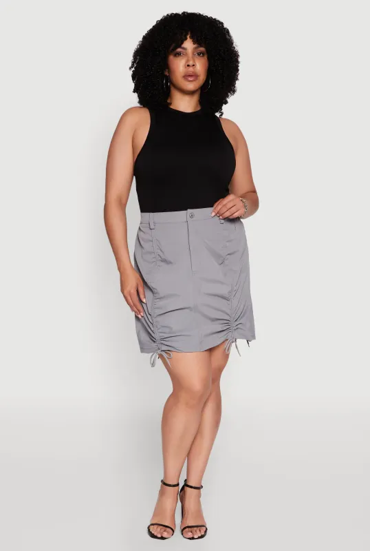 Plus Size Poplin Drawstring Ruched Mini Skirt sold by Rainbow