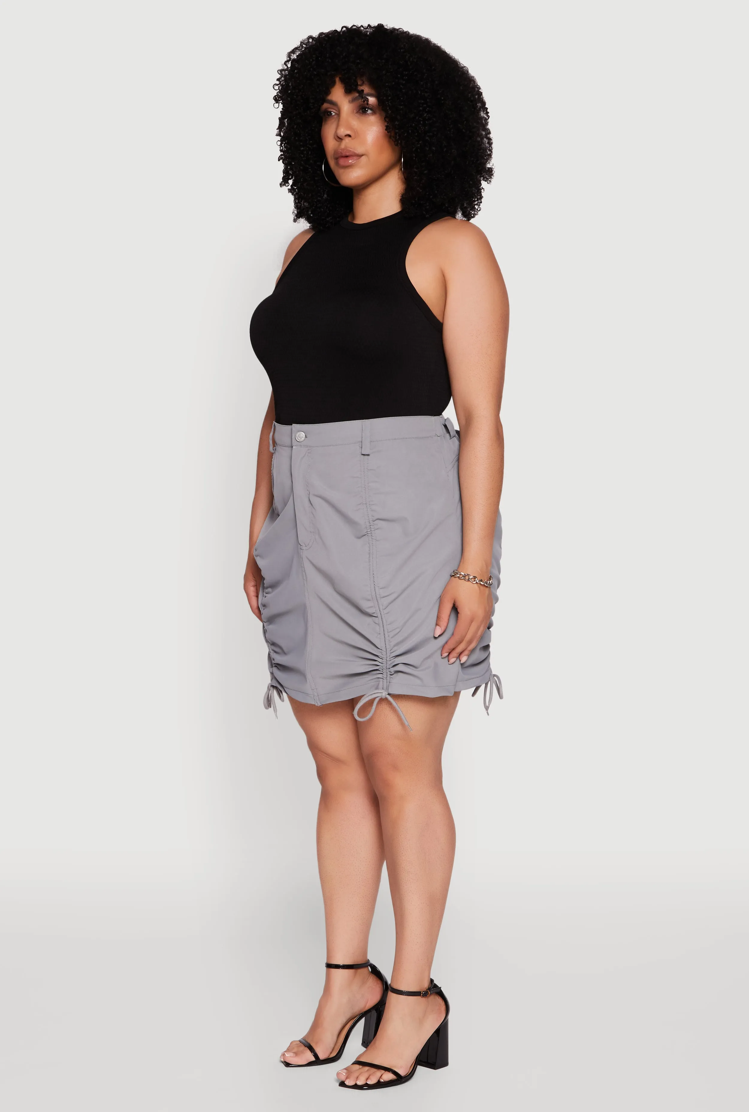 Plus Size Poplin Drawstring Ruched Mini Skirt sold by Rainbow product image thumbnail 3