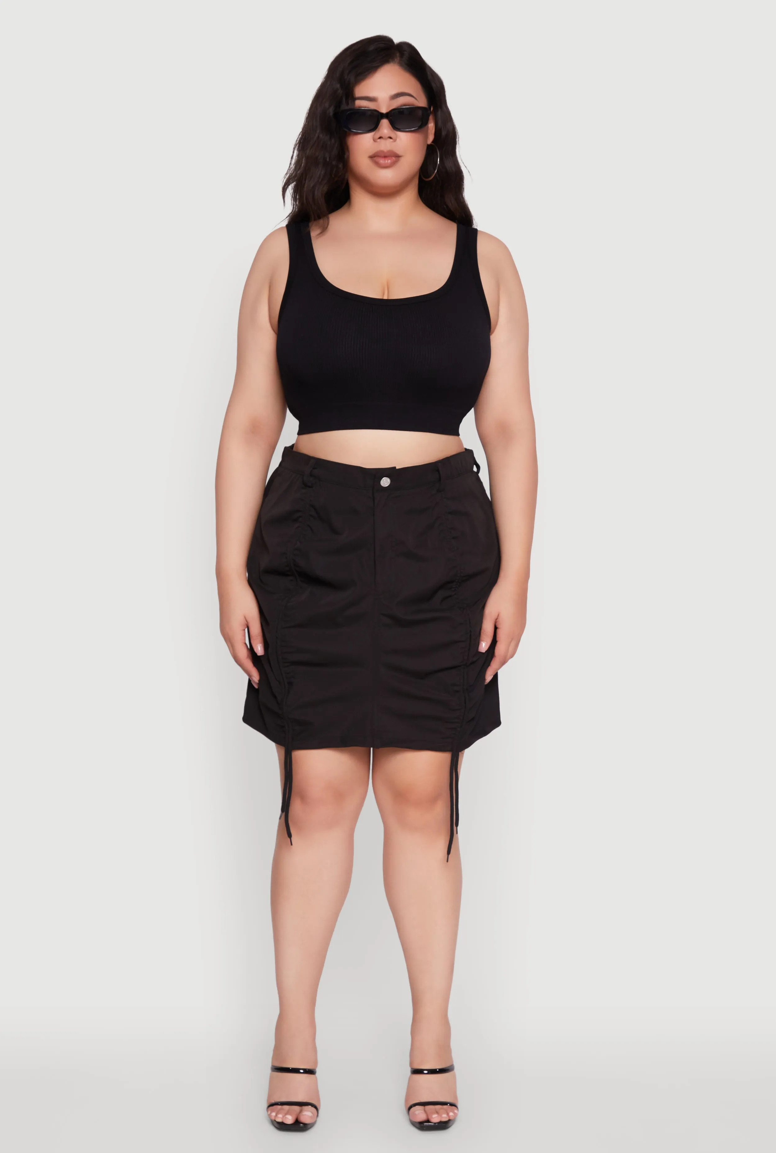 Plus Size Poplin Drawstring Ruched Mini Skirt sold by Rainbow product image thumbnail 2