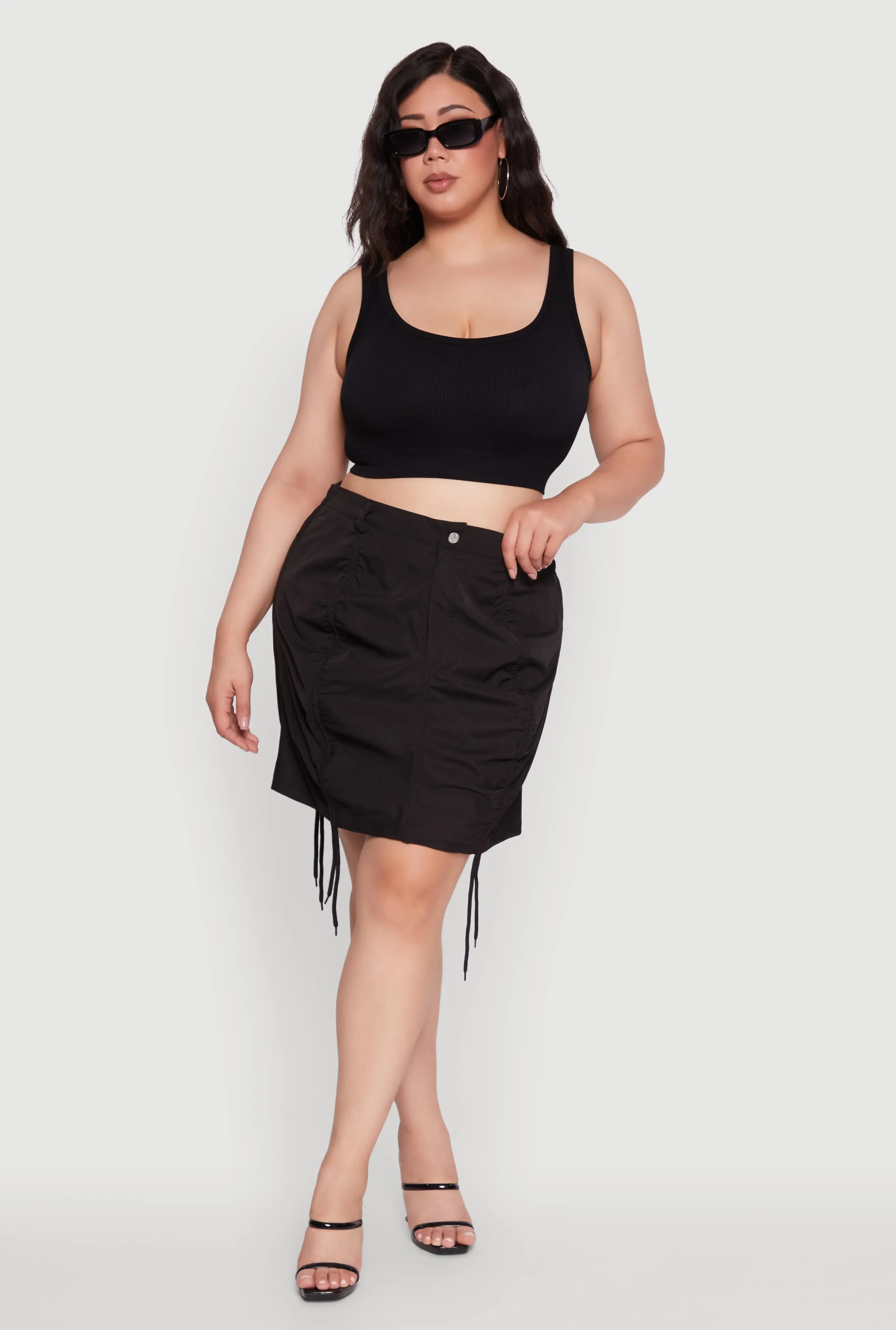 Plus Size Poplin Drawstring Ruched Mini Skirt sold by Rainbow