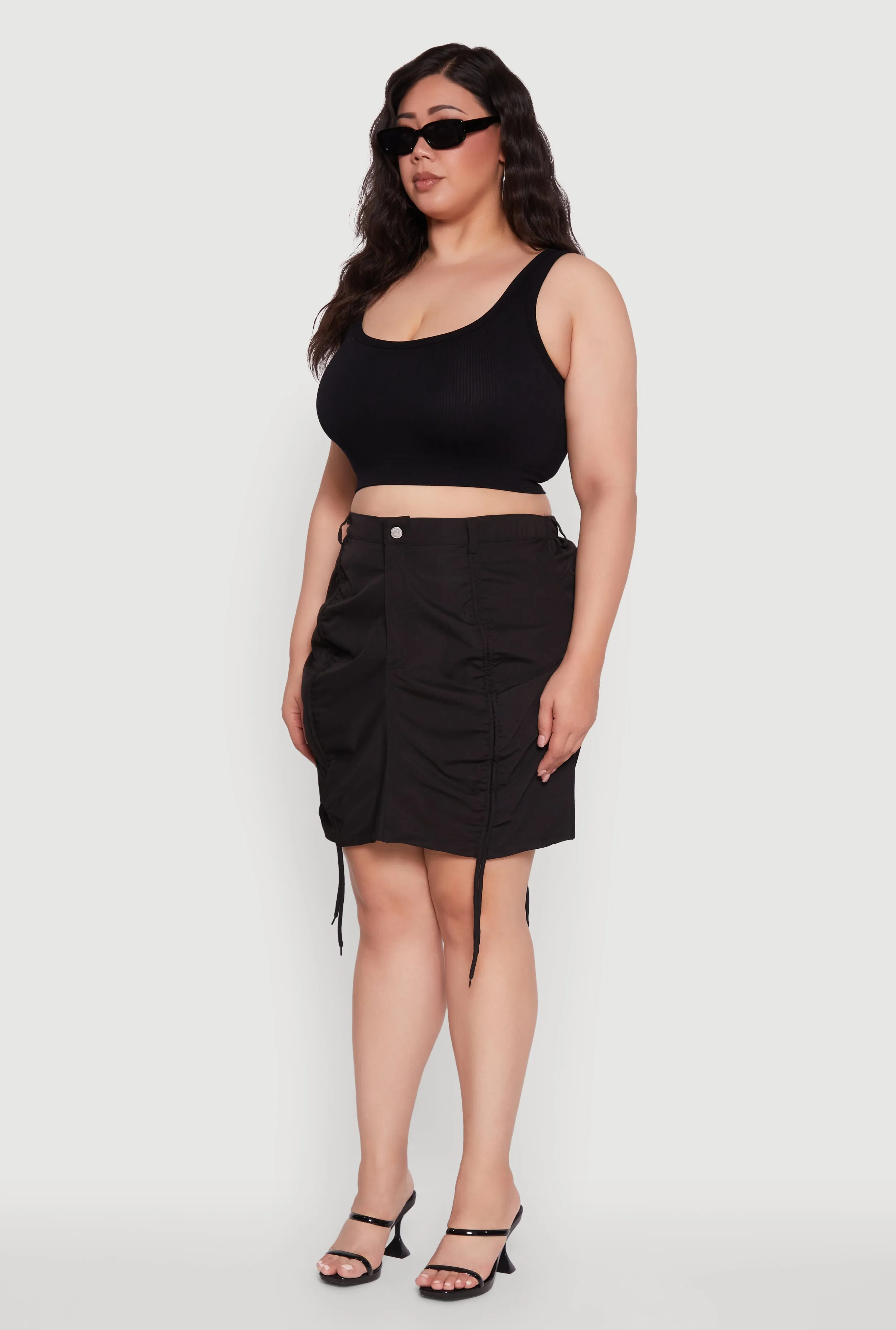 Plus Size Poplin Drawstring Ruched Mini Skirt sold by Rainbow product image thumbnail 3