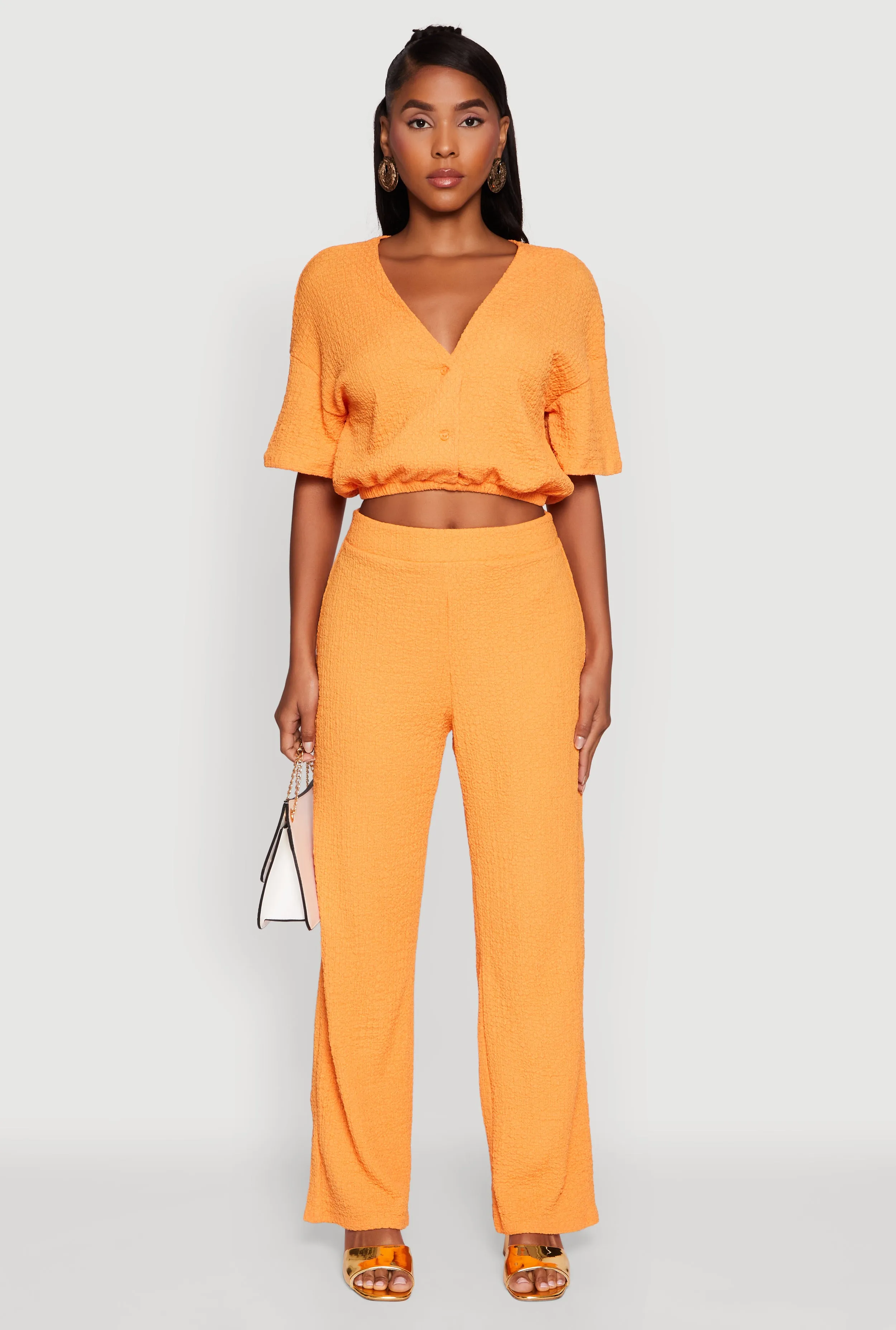 Trendy Textured Knit Button Front V-Neck Blouse sold by Rainbow product image thumbnail 3