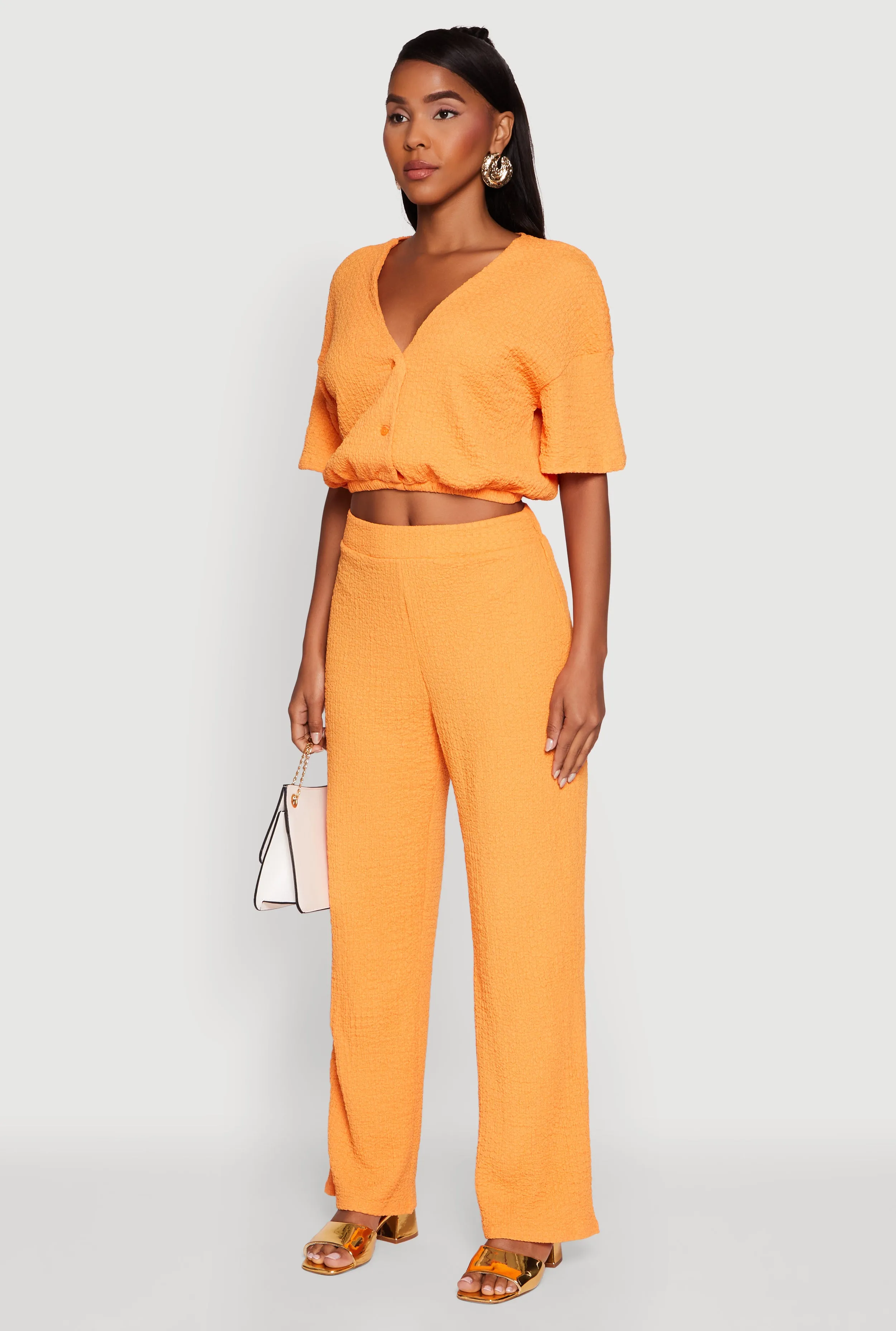 Trendy Textured Knit Button Front V-Neck Blouse sold by Rainbow product image thumbnail 5