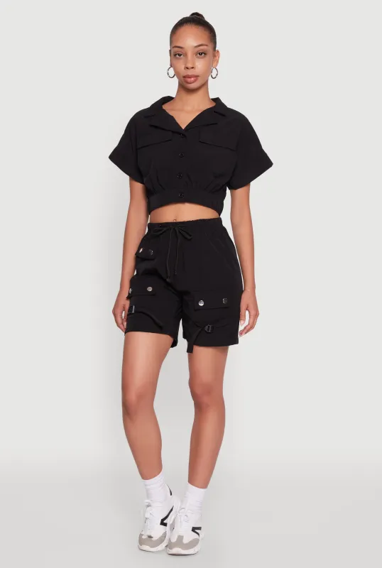 Trendy Nylon Drawstring Waist Utility Shorts sold by Rainbow