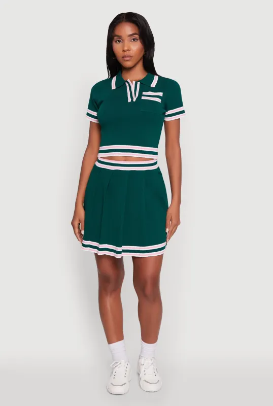 Daisy High Waisted Pleated Skirt with Varsity Stripe Detail sold by Rainbow