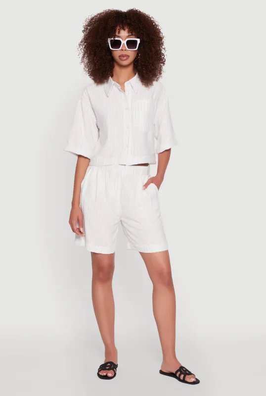 Trendy High Waisted Pinstripe Crepe Knit Shorts sold by Rainbow