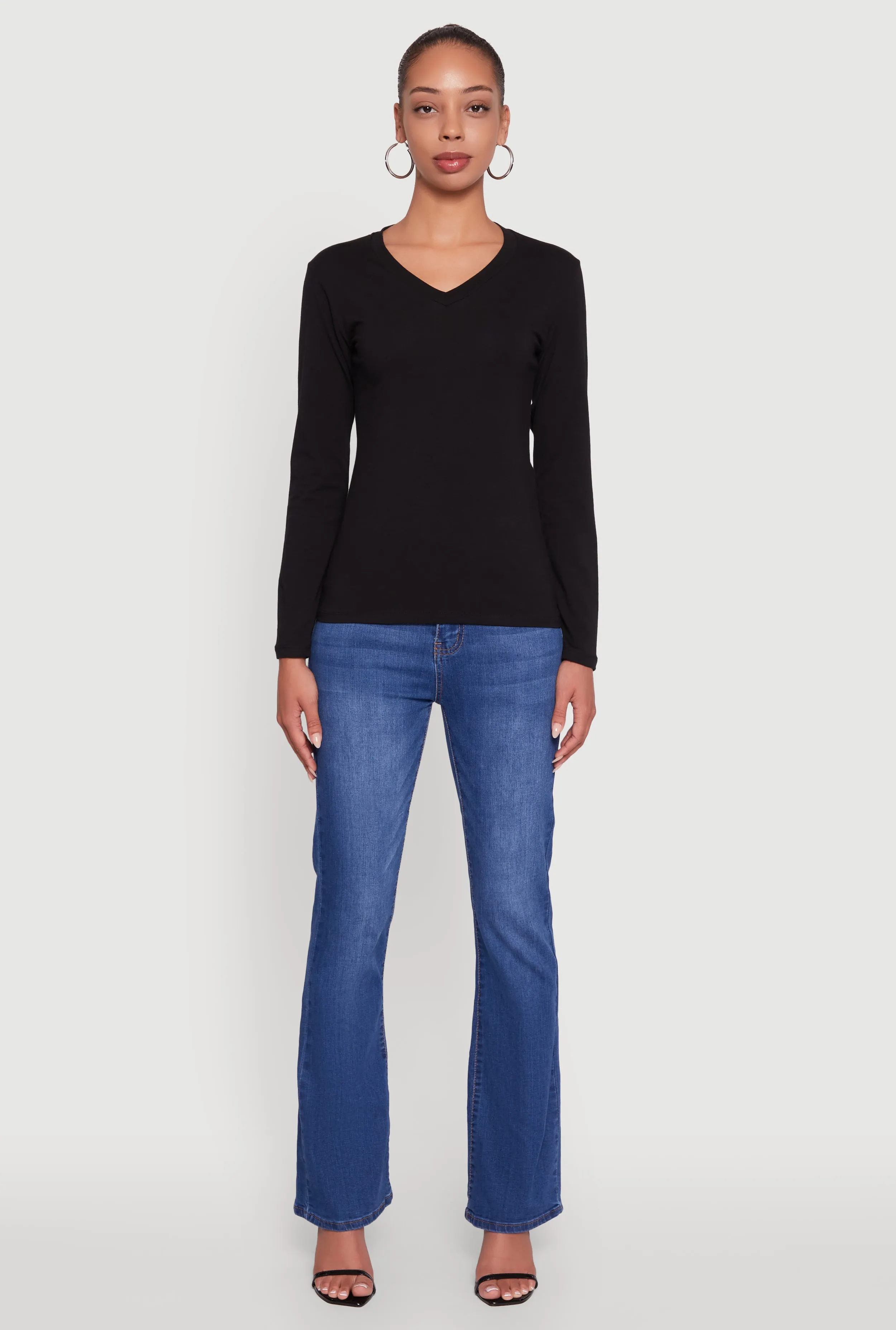 V-Neck Long Sleeve Solid T-Shirt sold by Rainbow product image thumbnail 3