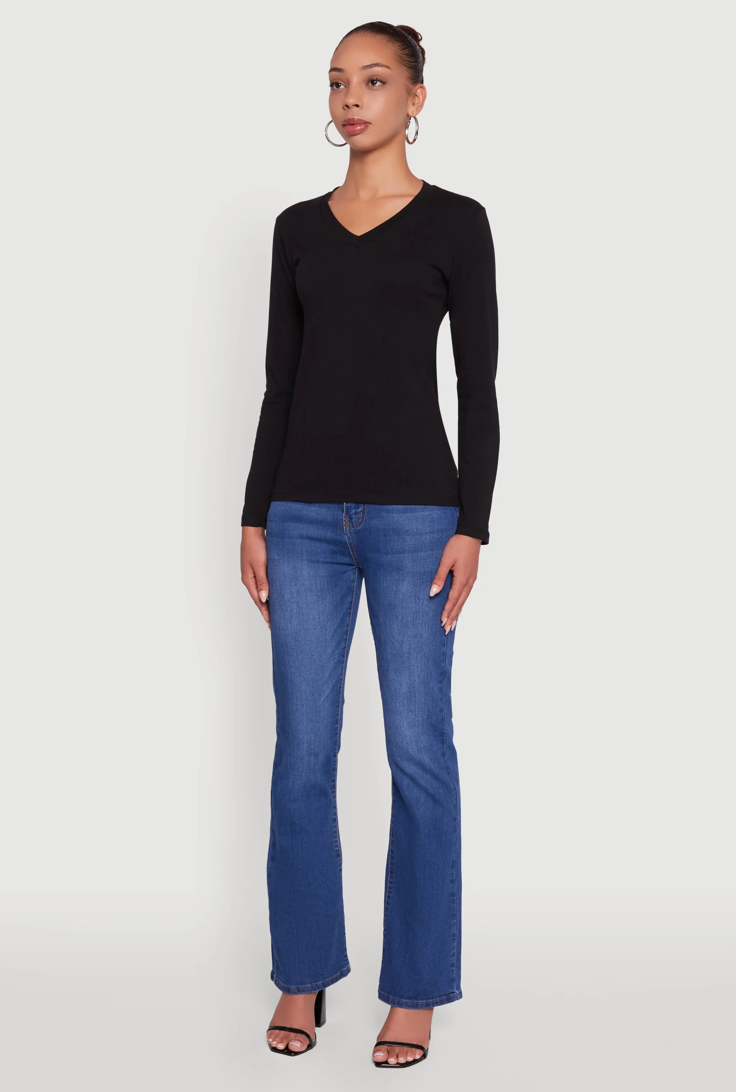 V-Neck Long Sleeve Solid T-Shirt sold by Rainbow product image thumbnail 5