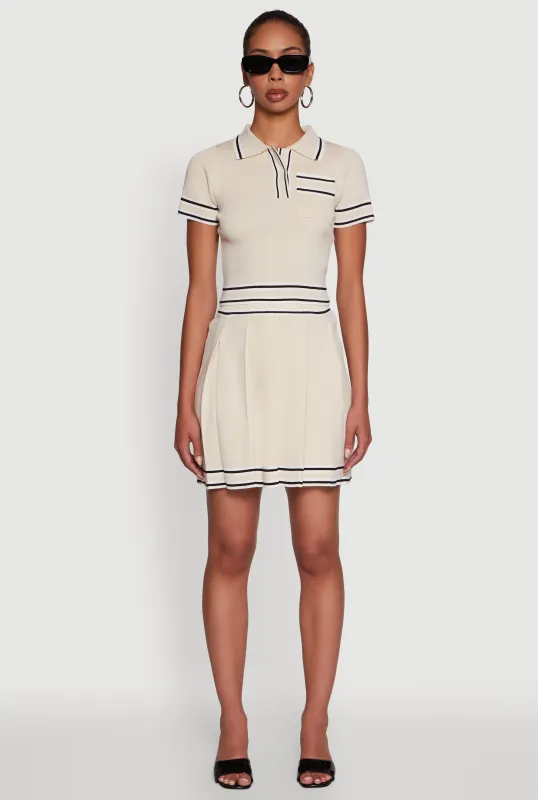 Daisy High Waisted Pleated Skirt with Varsity Stripe Detail sold by Rainbow