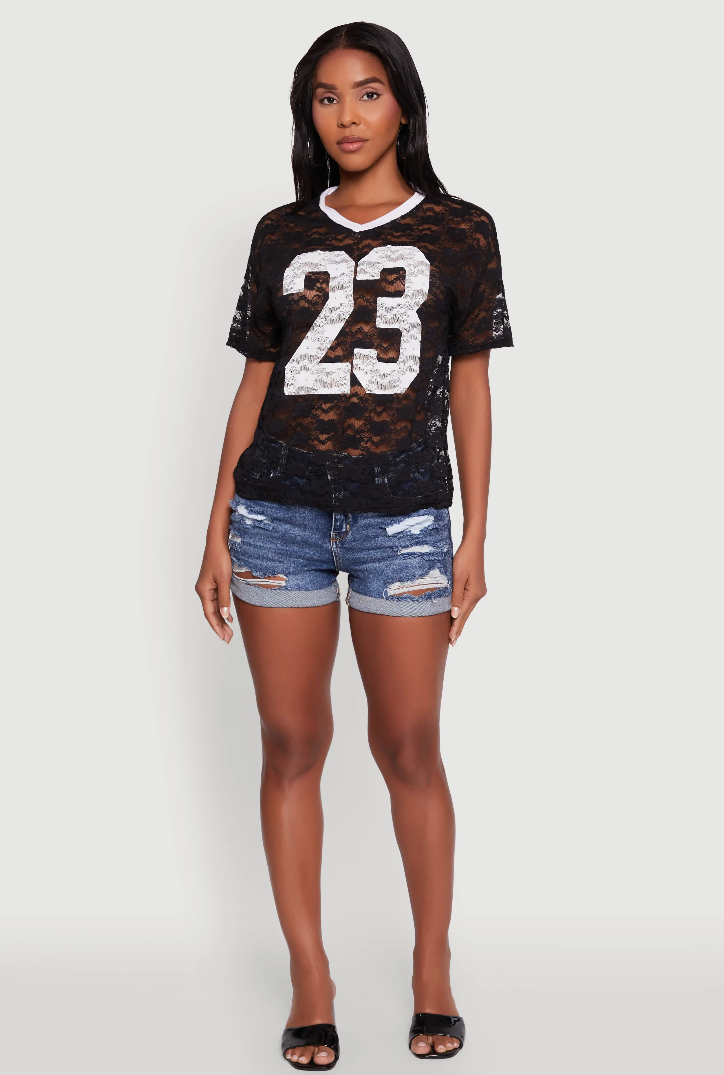 Floral Lace Graphic V-Neck Top sold by Rainbow