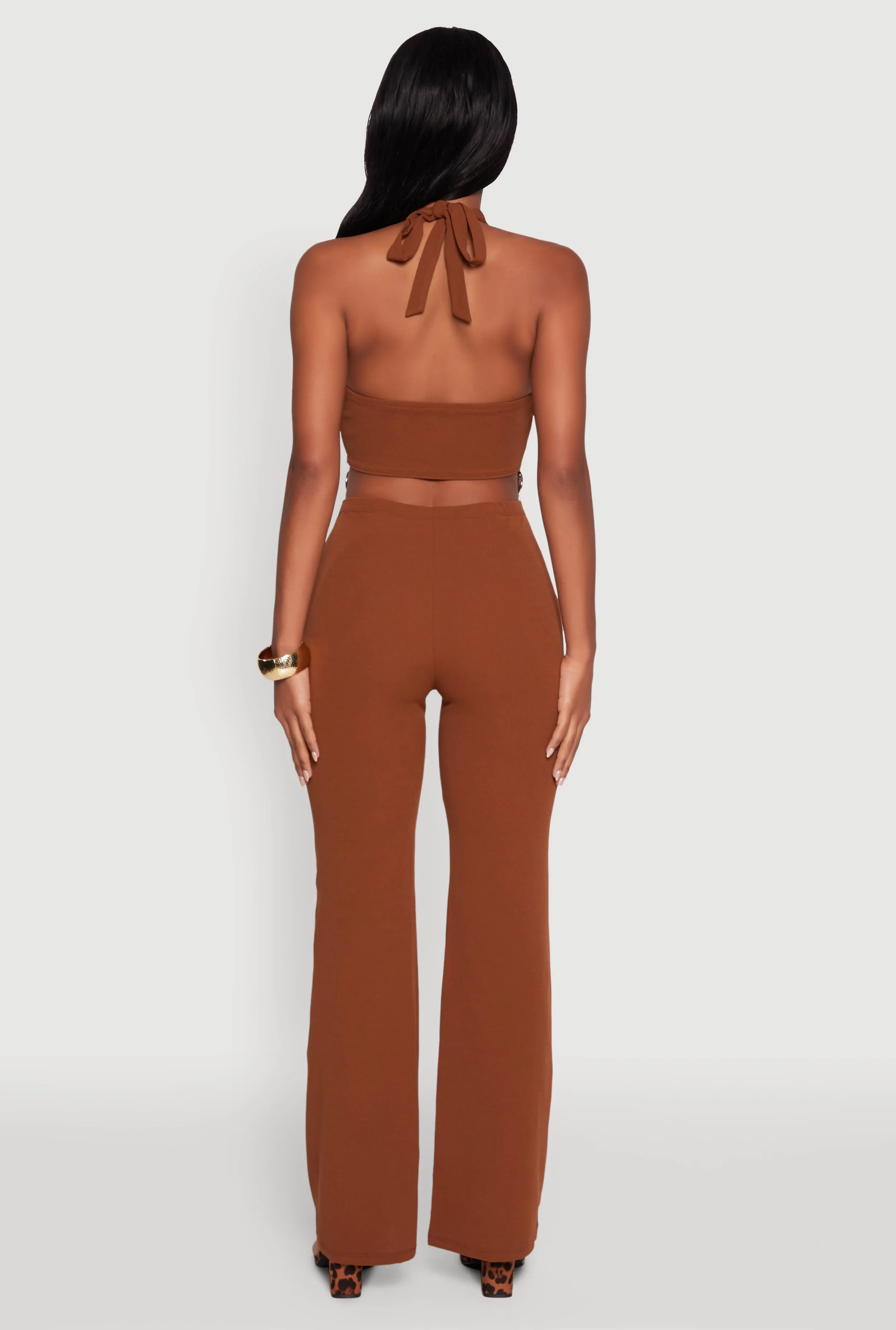 Metallic Detail Plunge Tie Back Halter Jumpsuit sold by Rainbow product image thumbnail 5