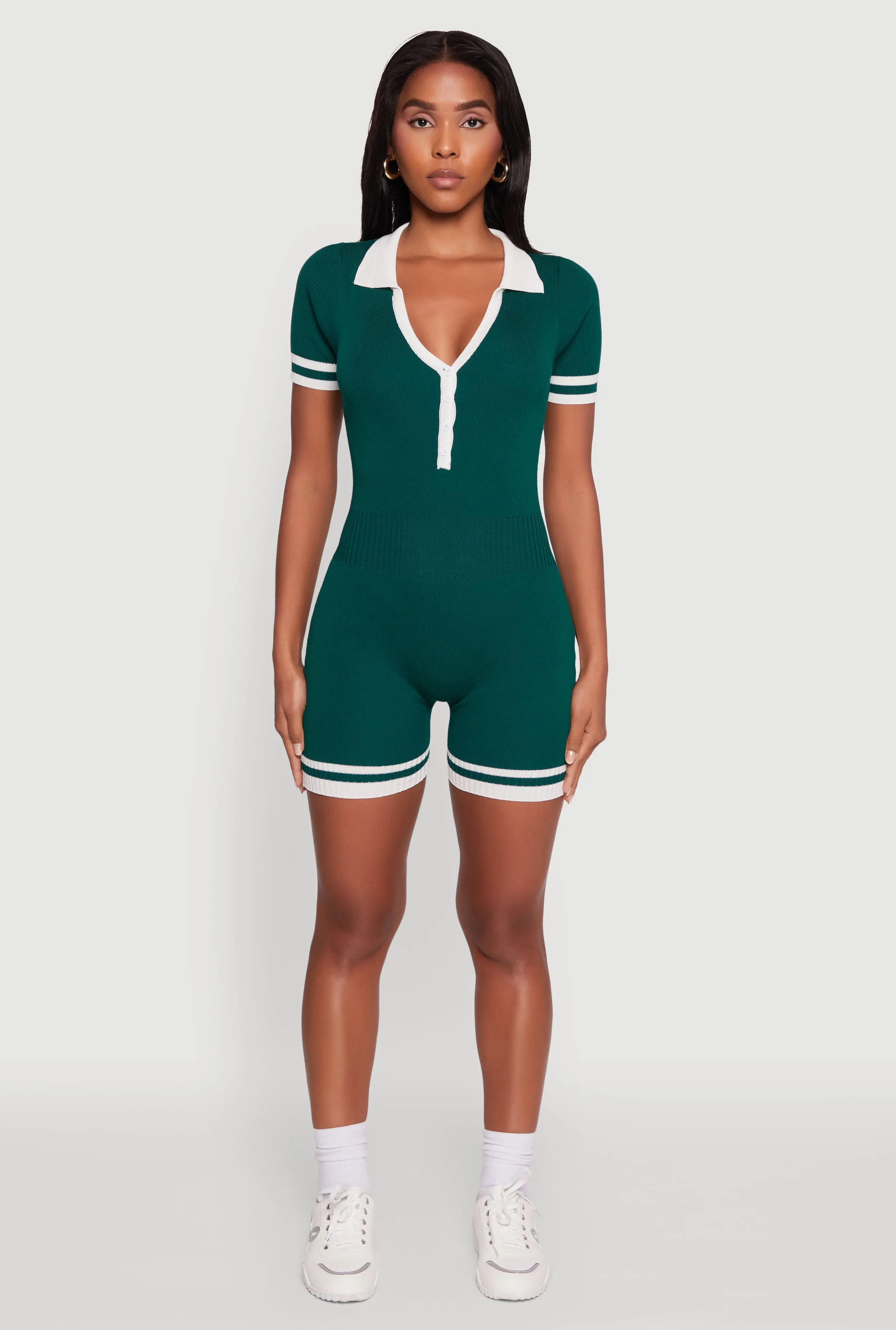 Daisy Ribbed Knit Varsity Stripe Button Front Romper sold by Rainbow product image thumbnail 2