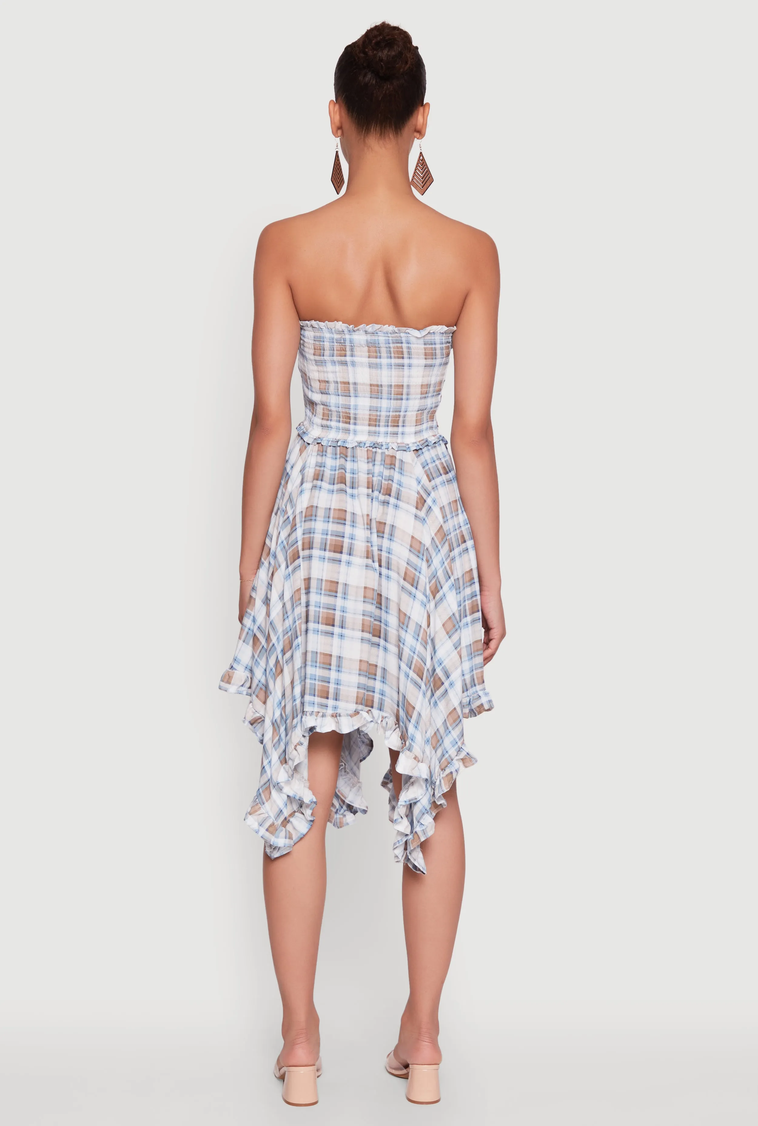 Plaid Smocked Handkerchief Hem Tube Dress sold by Rainbow product image thumbnail 5