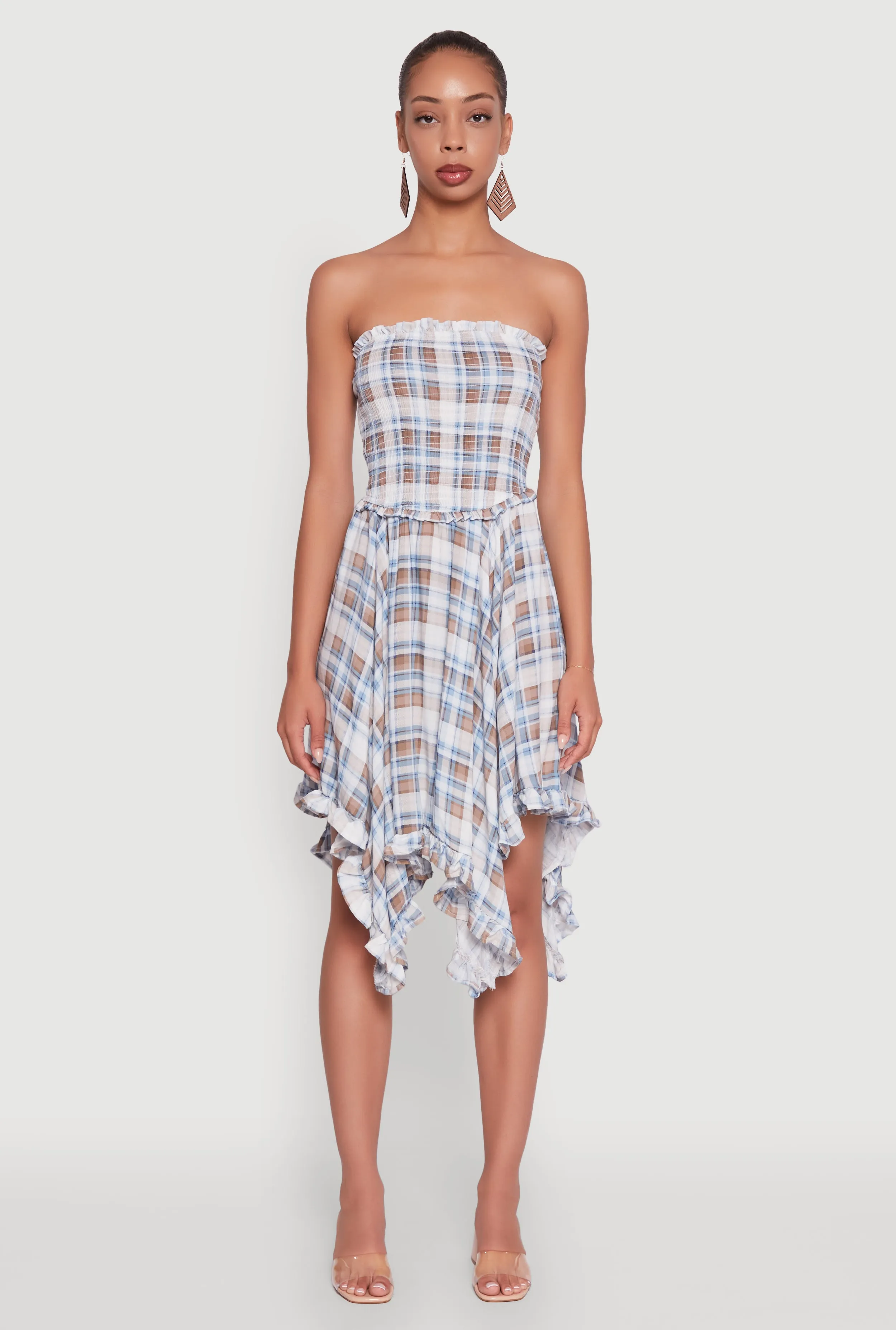 Plaid Smocked Handkerchief Hem Tube Dress sold by Rainbow product image thumbnail 2