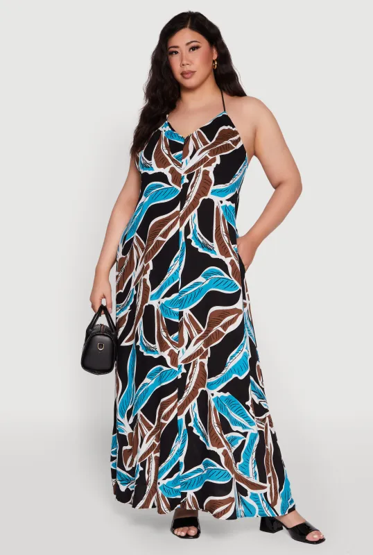 Plus Size Printed Pattern Open Back Maxi Dress sold by Rainbow