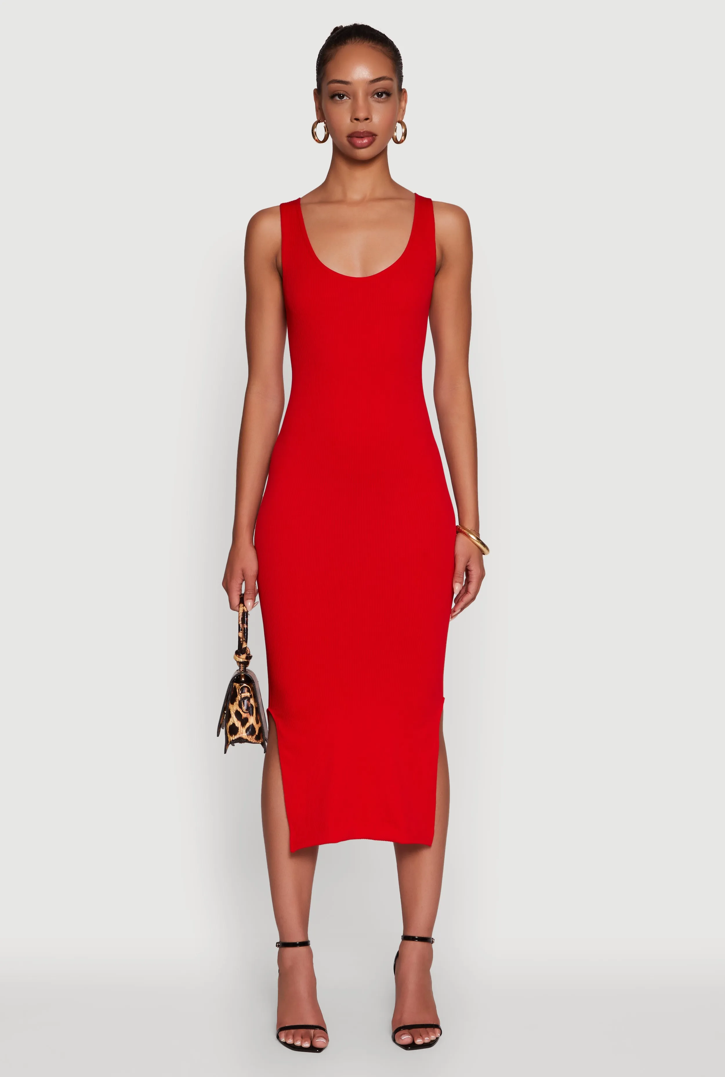 Rib Knit Scoop Neck Side Slit Tank Dress sold by Rainbow product image thumbnail 2