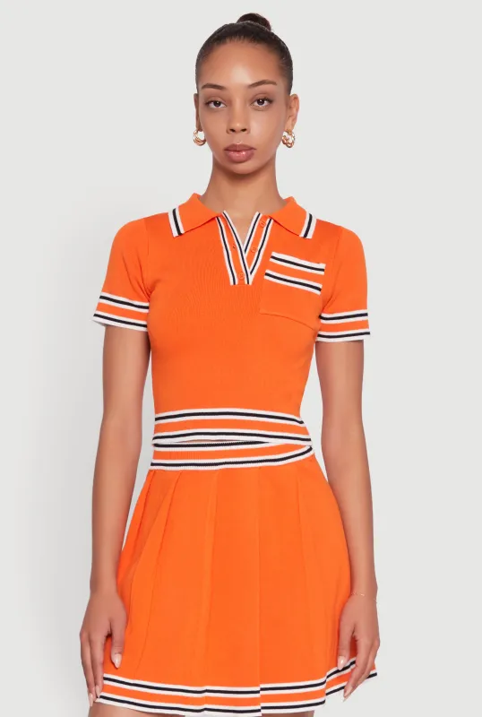 Daisy Varsity Stripe Trim Cropped Polo Shirt sold by Rainbow