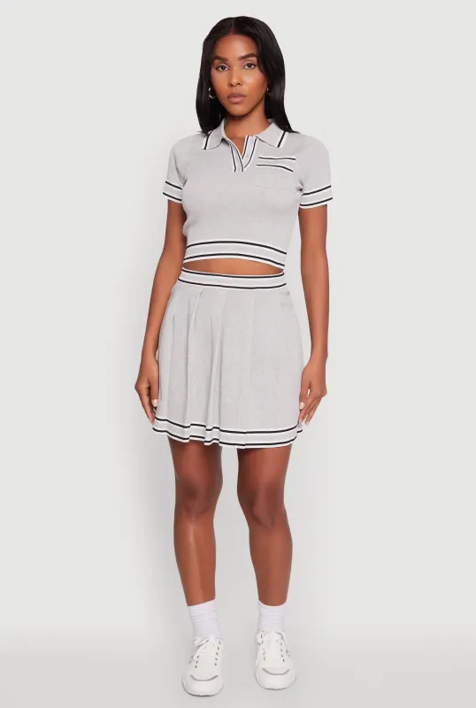 Daisy High Waisted Pleated Skirt with Varsity Stripe Detail sold by Rainbow