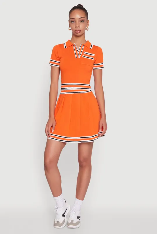 Daisy High Waisted Pleated Skirt with Varsity Stripe Detail sold by Rainbow